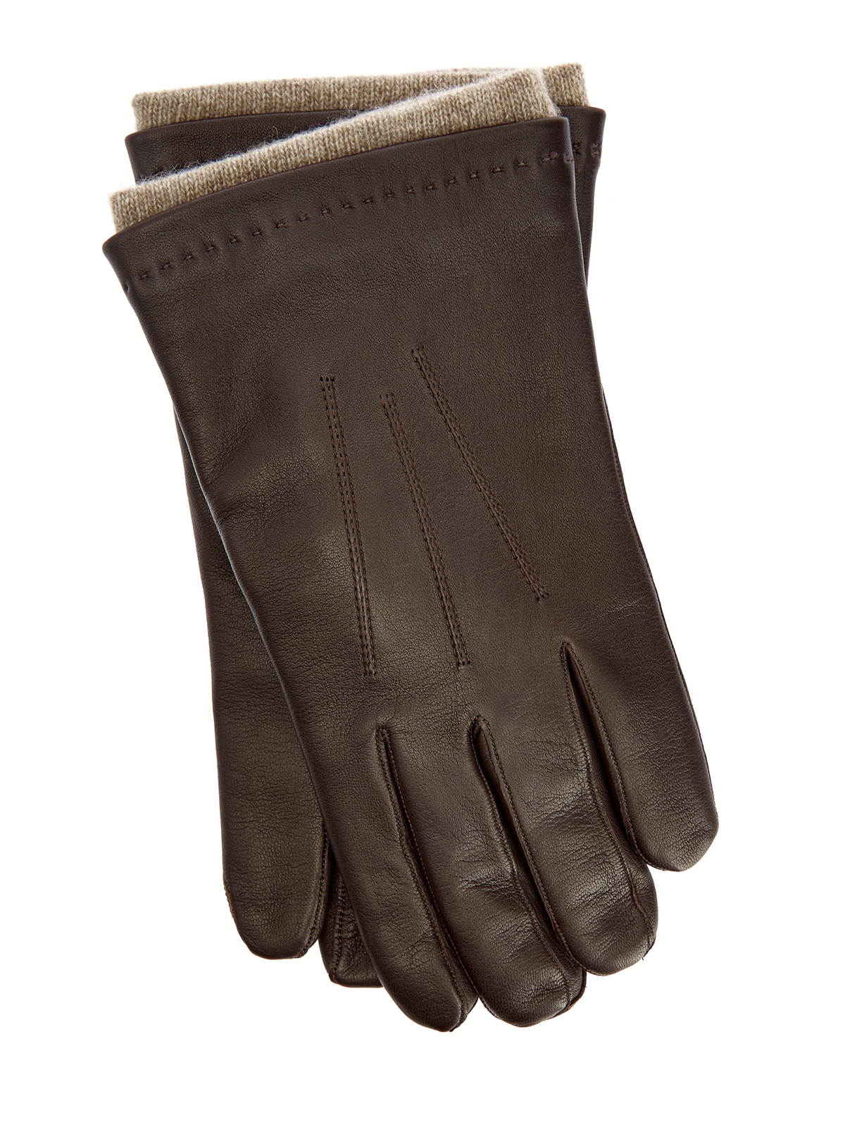 Кожаные перчатки с фактурной строчкой и вязаной отделкой 22410₽