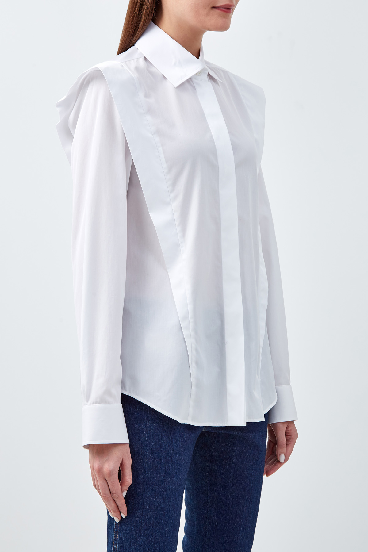 Белая рубашка сложного кроя из поплина STELLA McCARTNEY, цвет белый, размер XS;S;M;2XS - фото 3