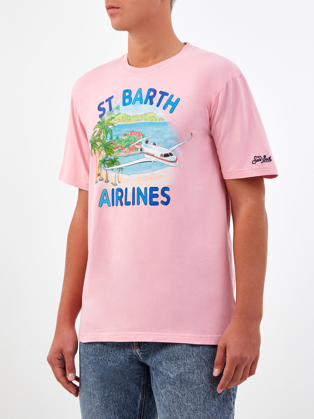 Хлопковая футболка с принтом St.Barth Airlines MC2 SAINT BARTH, цвет розовый, размер 2XL - фото 3