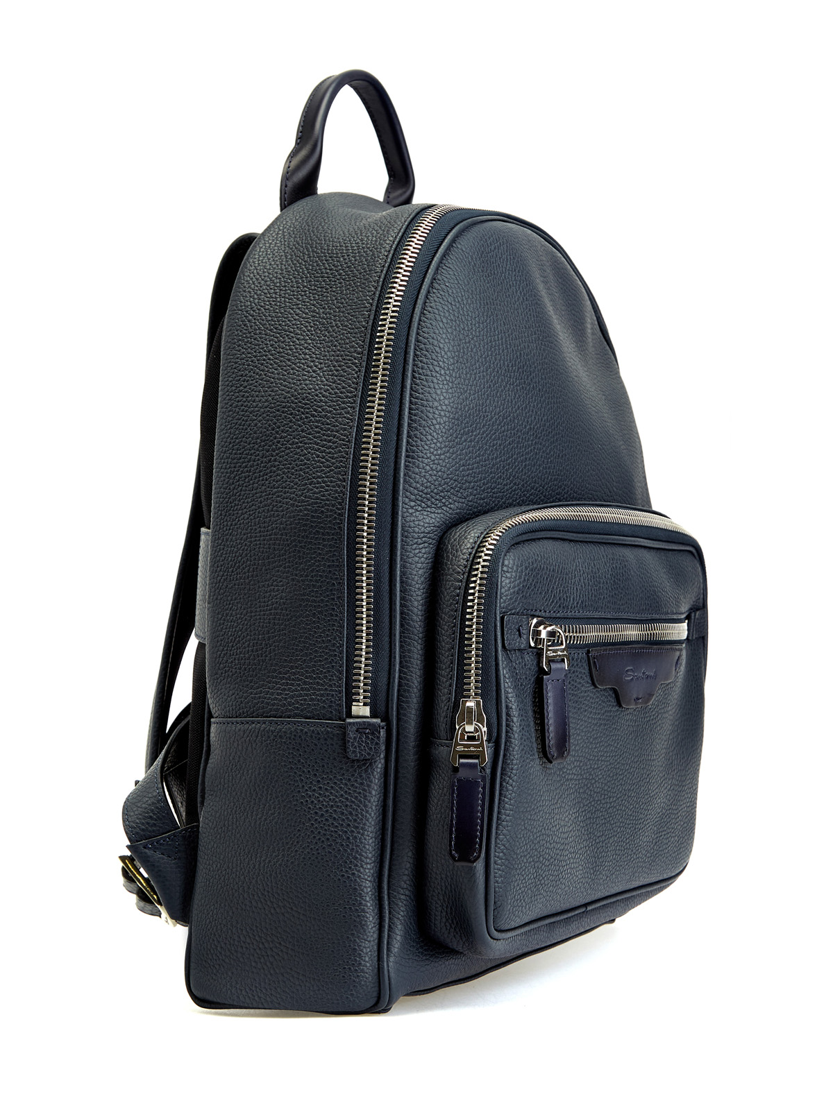Городской рюкзак из зернистой телячьей кожи с деталями Velatura SANTONI, цвет синий, размер 50;52;56 - фото 2