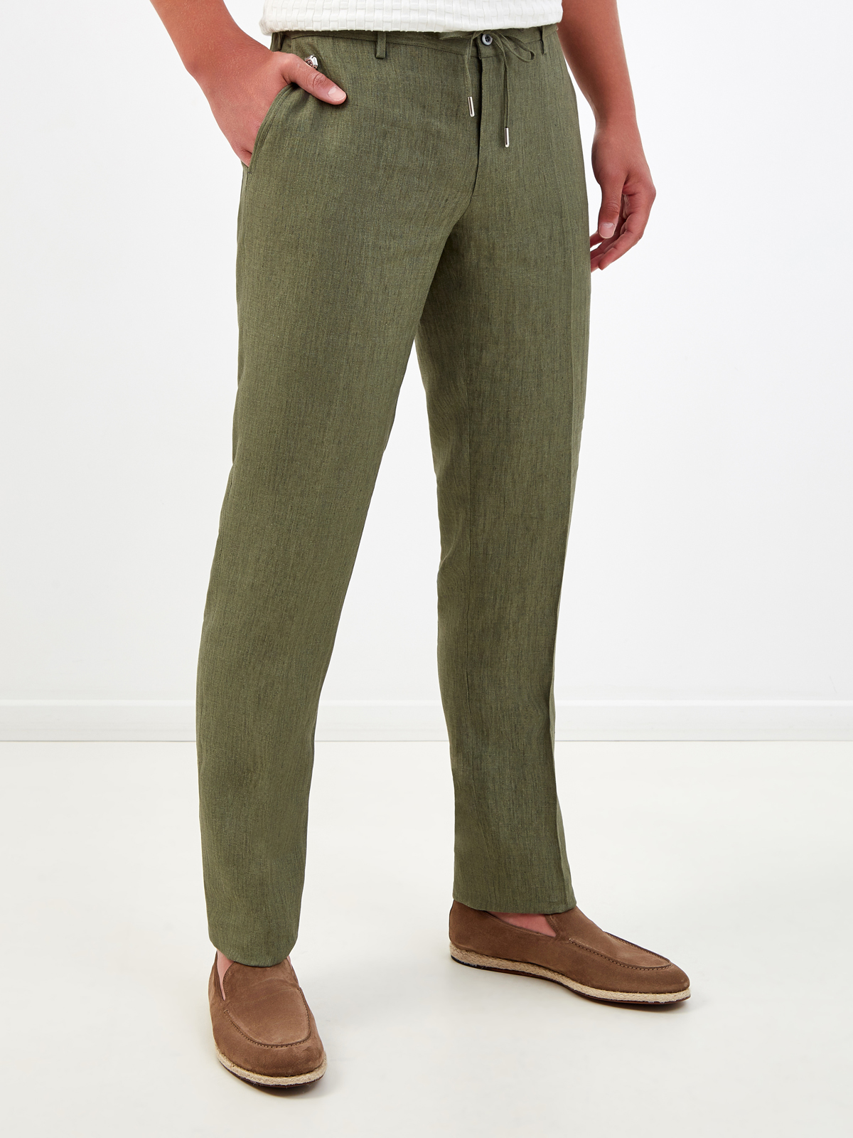 Льняные брюки с поясом на кулиске и литой символикой BERTOLO CASHMERE, цвет зеленый, размер 46;48;50;52;54;56;58 - фото 3