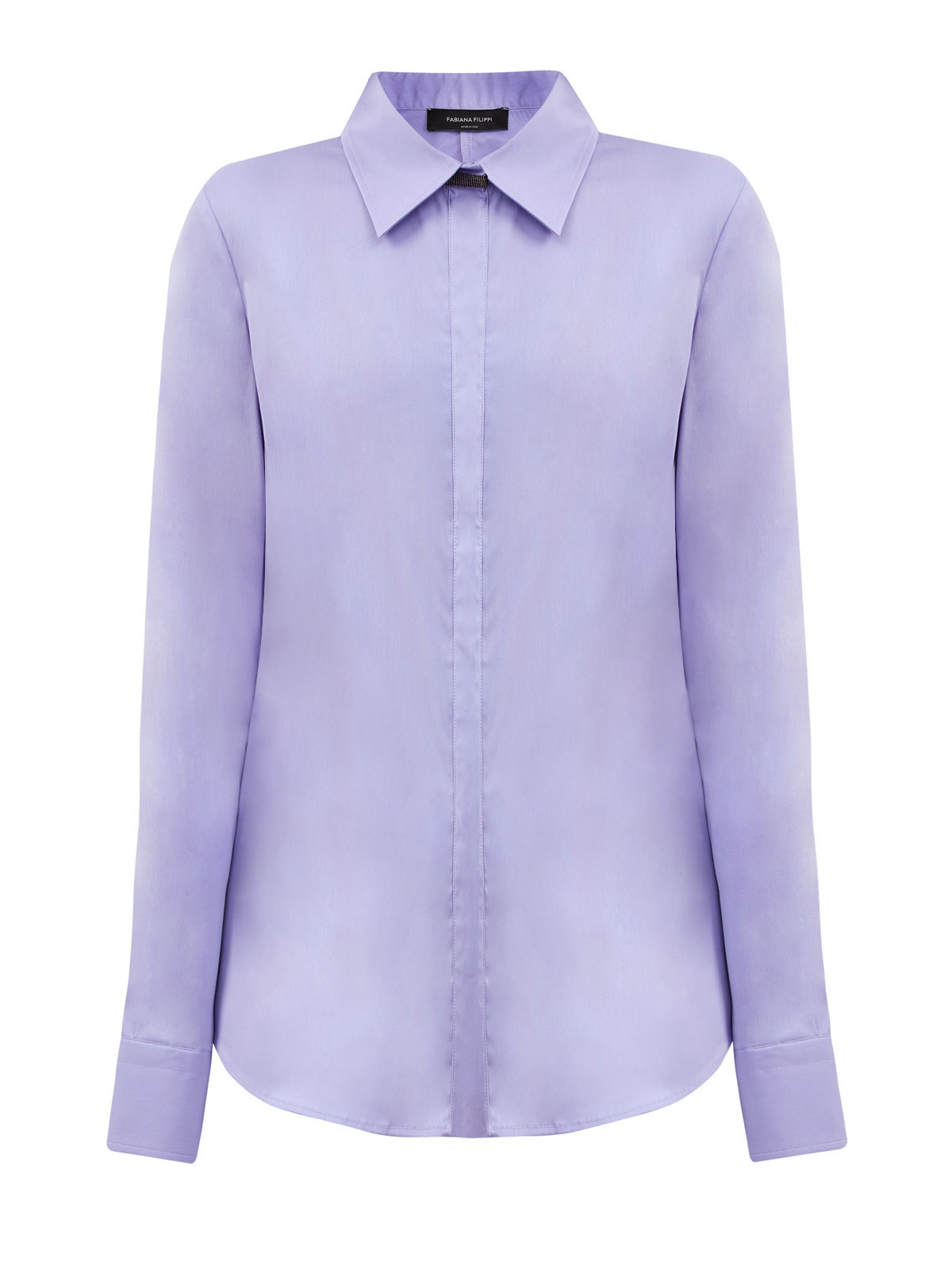 Классическая рубашка из поплина с ювелирной вставкой FABIANA FILIPPI фиолетового цвета