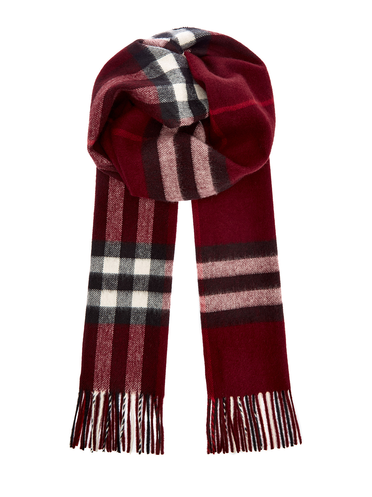 

Кашемировый шарф в клетку Burberry Check с витой бахромой, Бордовый, Кашемировый шарф в клетку Burberry Check с витой бахромой