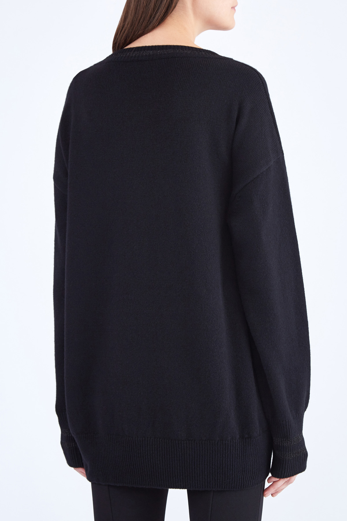 Джемпер из шерсти и кашемира с вышитым макро-логотипом бренда MONCLER, цвет черный, размер 44 - фото 4