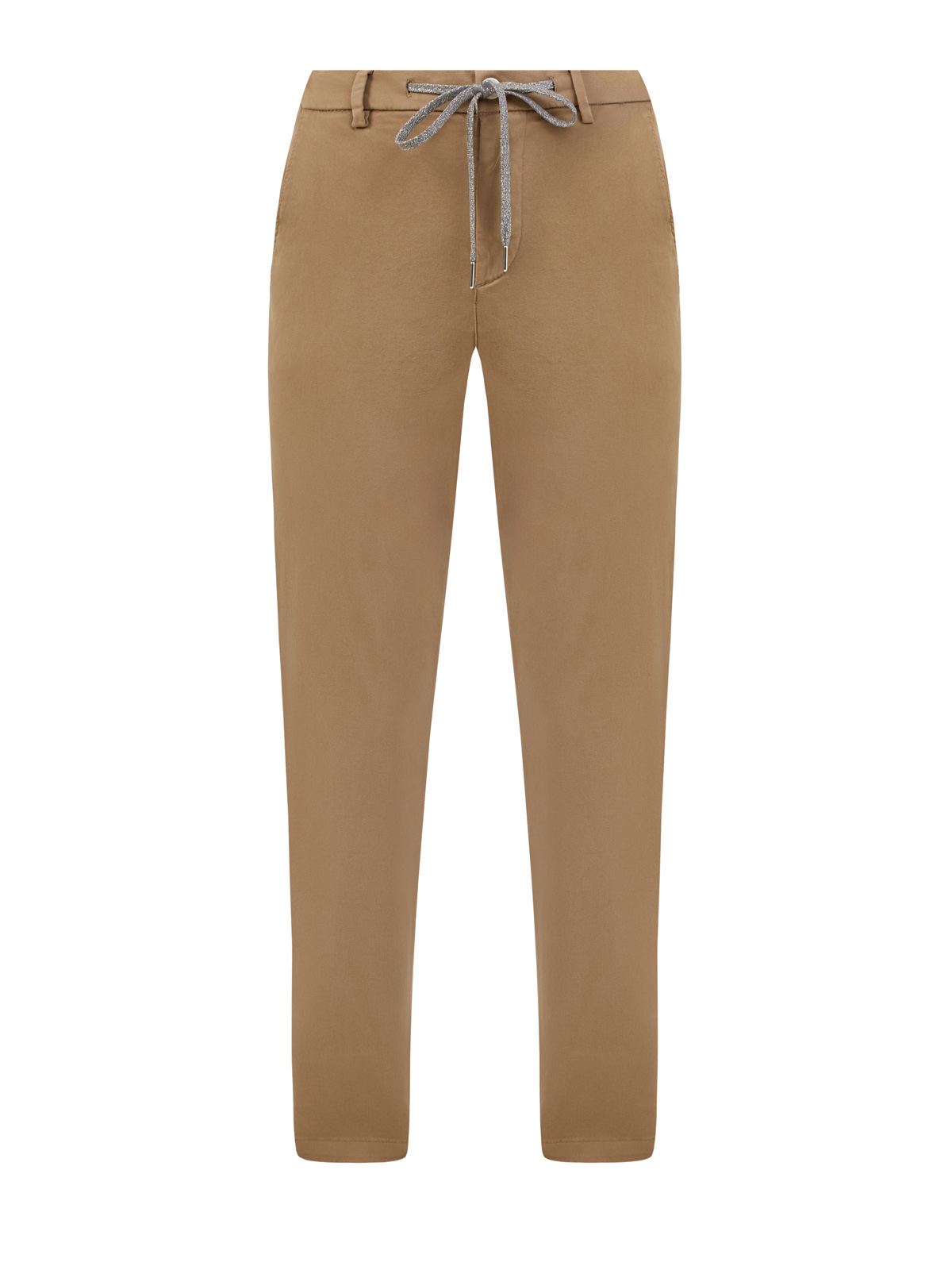 Укороченные брюки из гладкого хлопка с поясом на кулиске ELEVENTY, цвет коричневый, размер 38;40;42;44;46;48