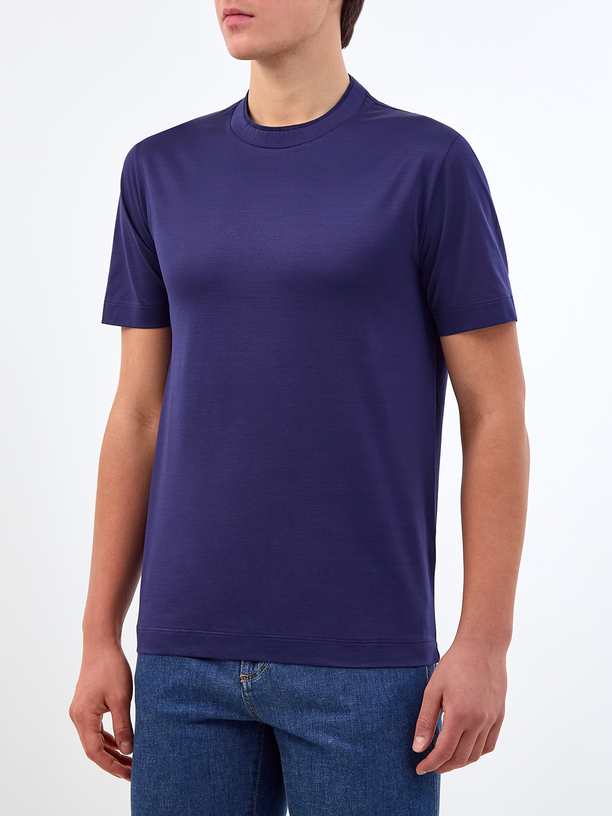 Однотонная футболка из гладкого хлопкового джерси CANALI, цвет синий, размер 50;52;54;56;58;60;62;48 - фото 3