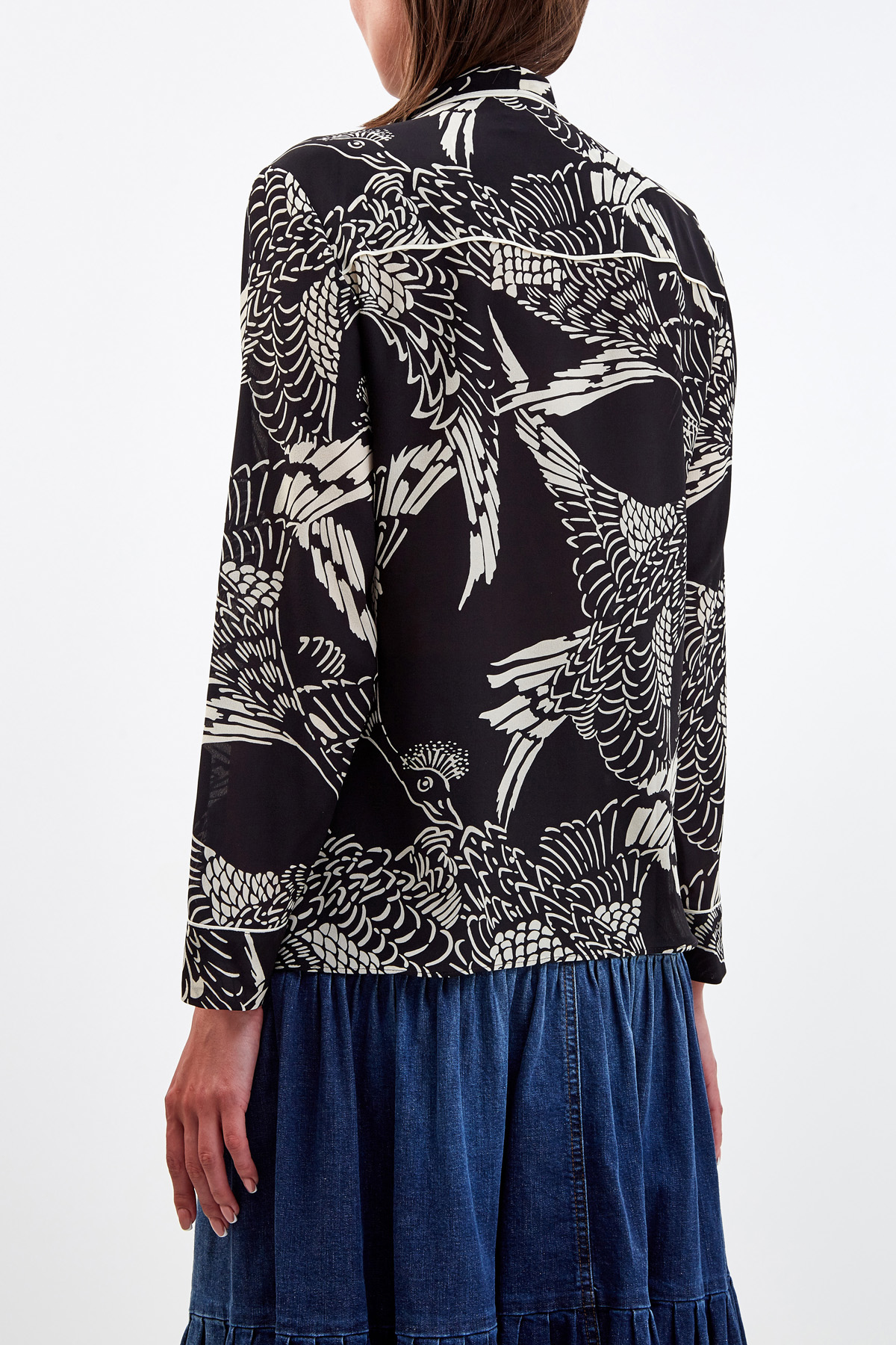 Шелковая блуза из крепдешина с принтом Phoenix REDVALENTINO, цвет черный, размер 2XL;M - фото 4