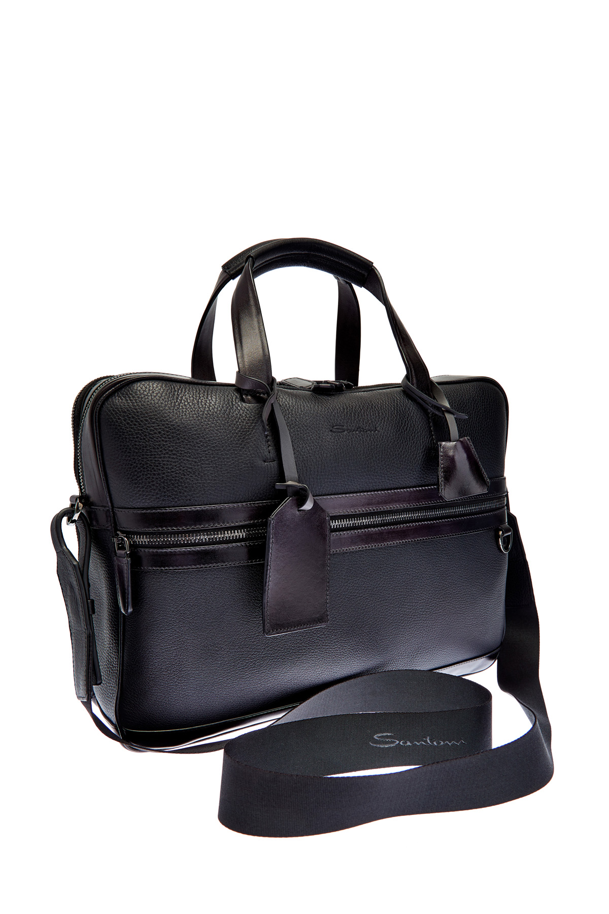 Кожаная сумка с карманом для бумаг А4 и съемным плечевым ремнем SANTONI, цвет черный, размер 36;38.5 - фото 3