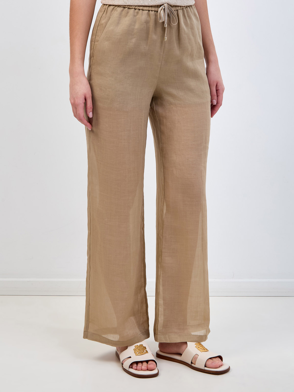 Легкие брюки-палаццо из волокна рами с эластичным поясом LORENA ANTONIAZZI, цвет бежевый, размер 40;42;44;46 - фото 3