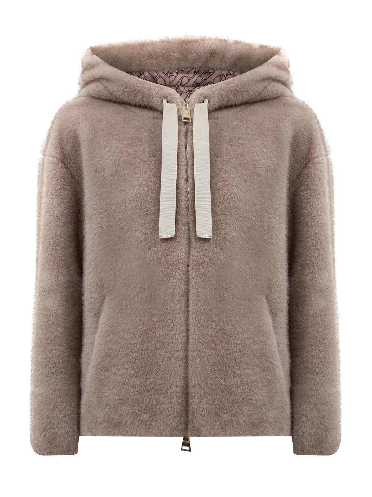 

Короткая шуба из эко-меха с капюшоном на завязках, Бежевый, Короткая шуба из эко-меха с капюшоном на завязках