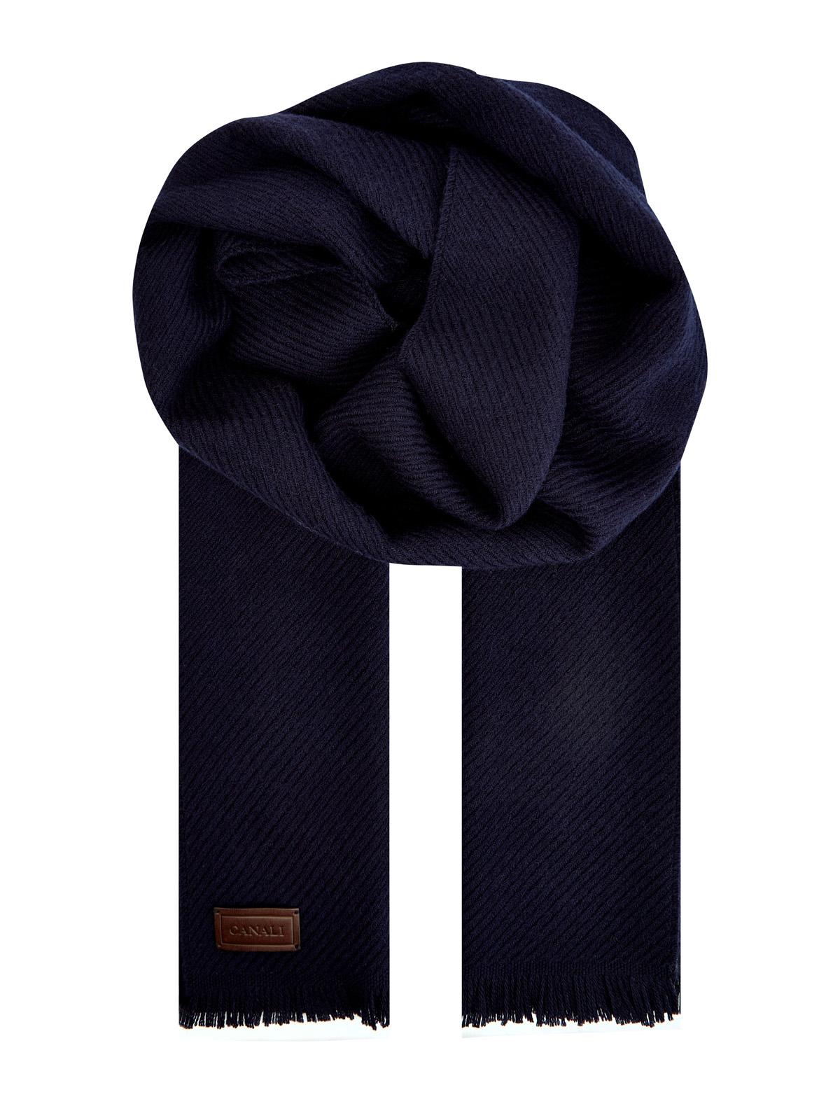 Однотонный шарф из шерстяной пряжи с кожаной нашивкой CANALI, цвет синий, размер 48;50;52;54;56
