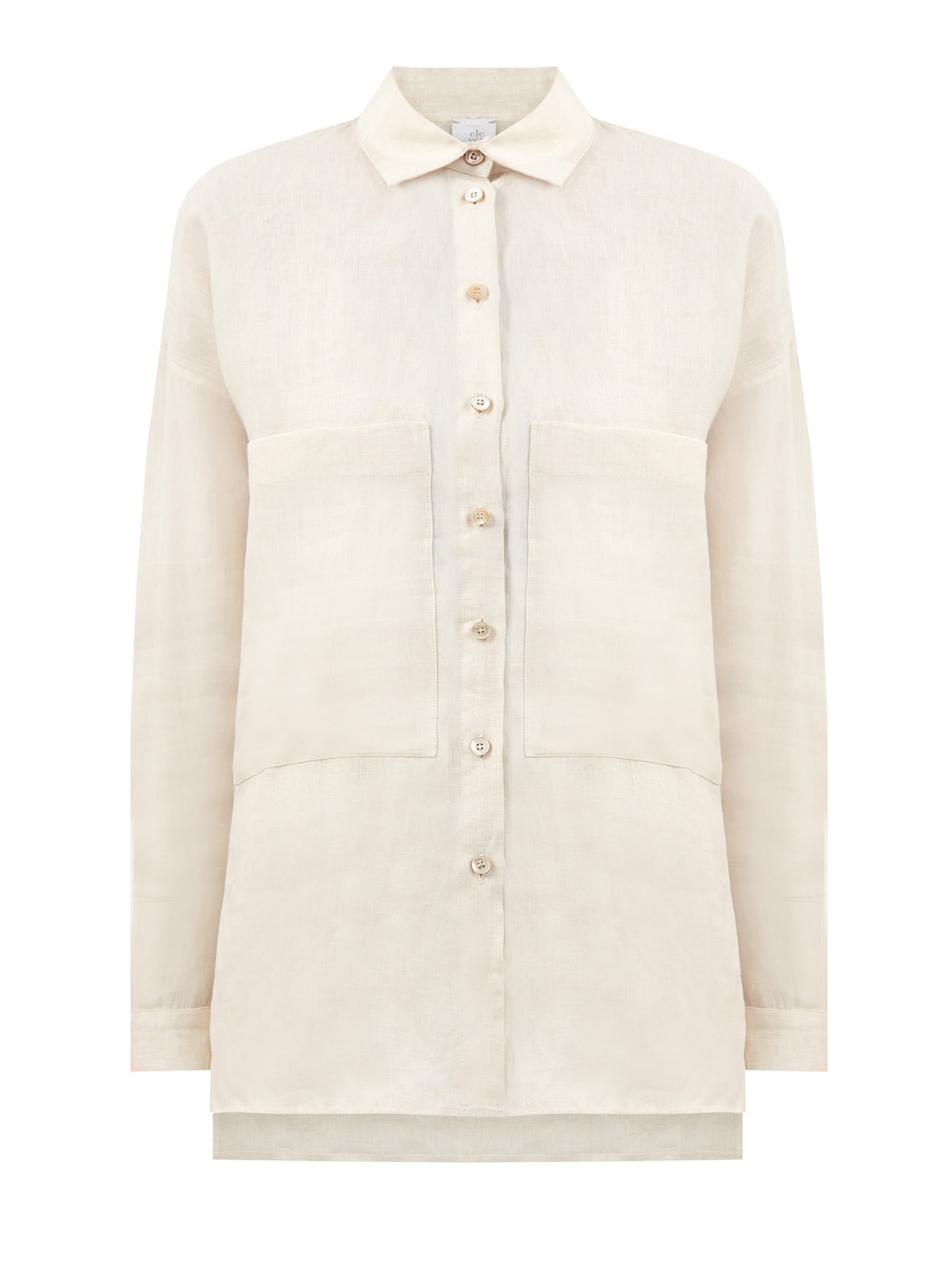 Льняная рубашка асимметричного кроя с макро-карманами ELEVENTY, цвет бежевый, размер 40;42;44;46;38