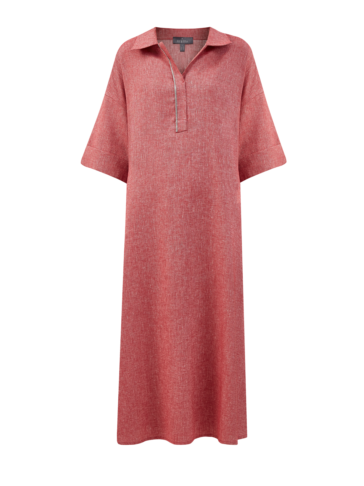 Свободное платье из меланжевого хлопка и льна с цепочками RE VERA, цвет бордовый, размер 48;50;46