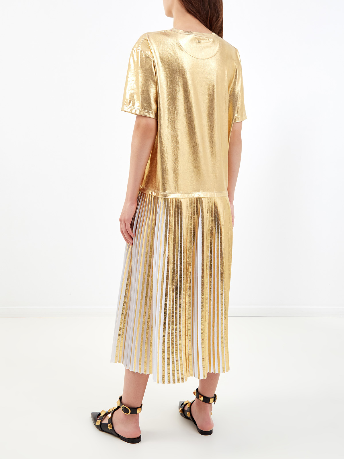Платье из ламинированного джерси с подолом-плиссе VALENTINO, цвет золотистый, размер 42;44;40 - фото 4
