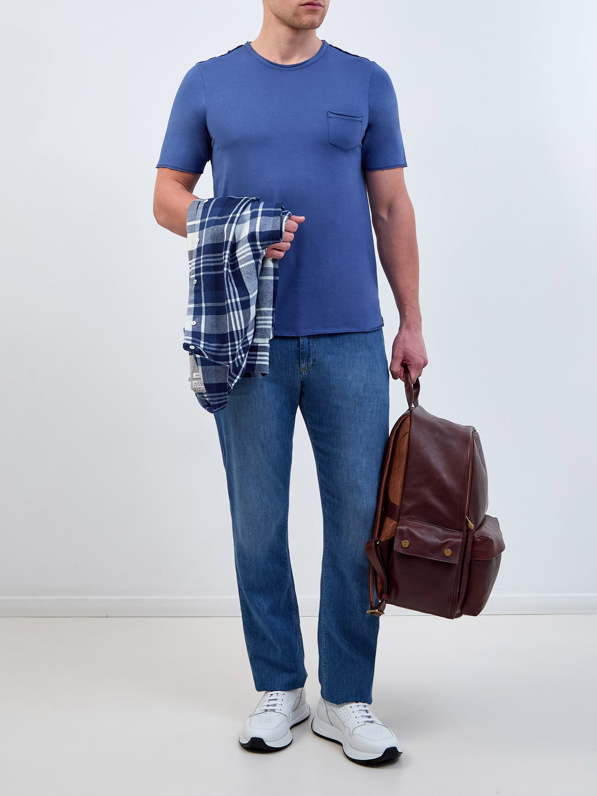 Хлопковая футболка из тонкого джерси с фирменным патчем GRAN SASSO, цвет синий, размер 50;52;54;56;58 - фото 2