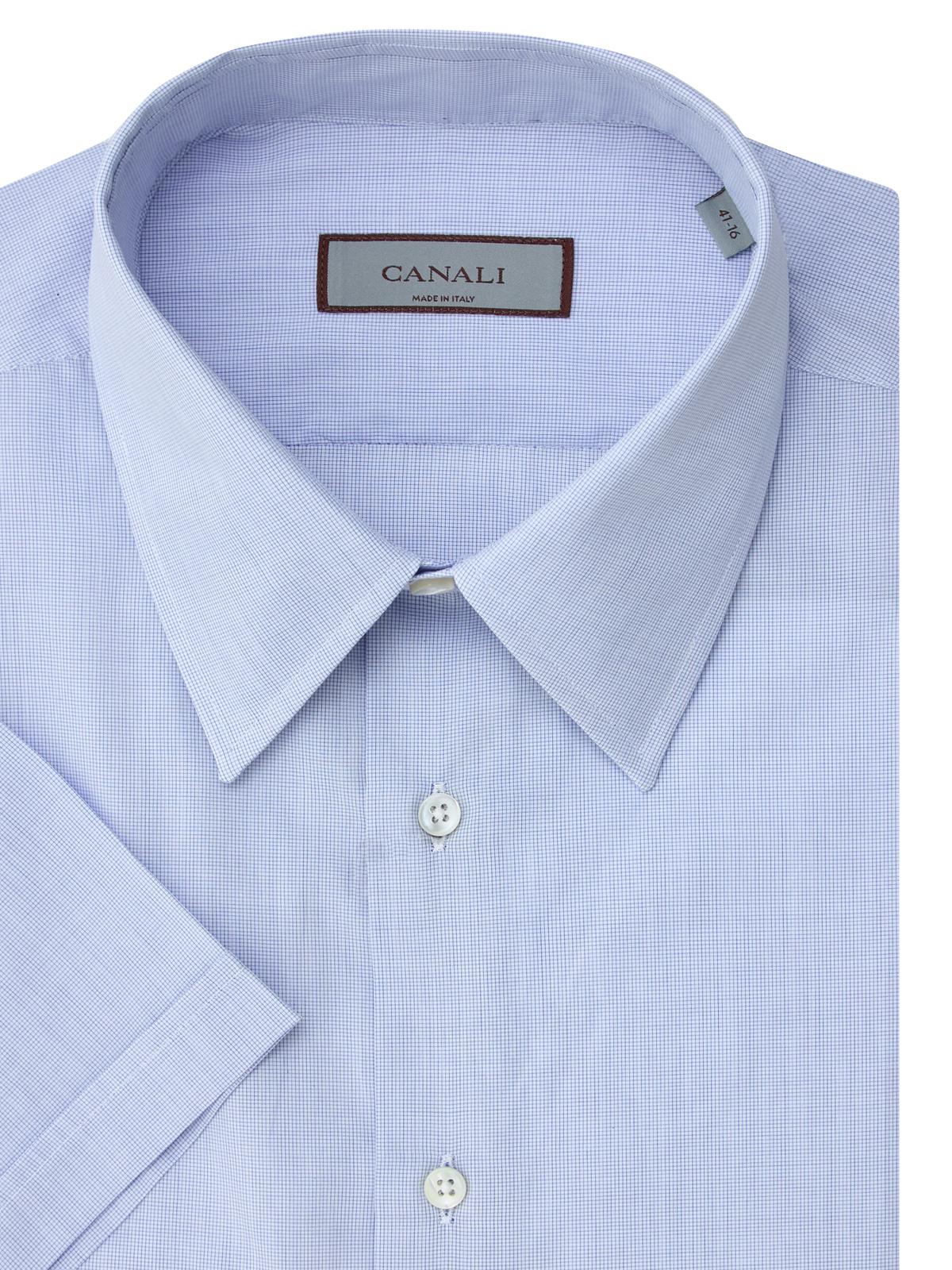 Рубашка с короткими рукавами из хлопкового поплина в клетку CANALI, цвет голубой, размер 52;52;56;58;60;62 - фото 2