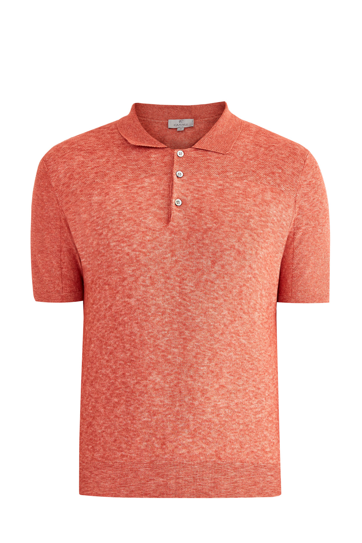 

Поло оранжевого цвета «меланж» из хлопка с фактурными вставками