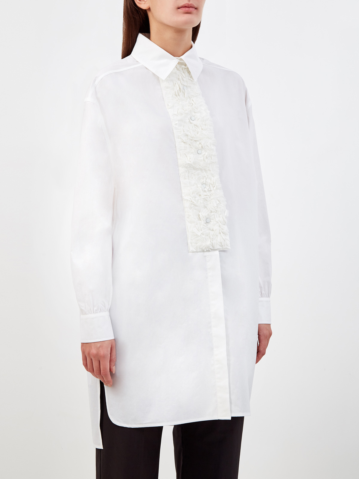 Удлиненная рубашка из хлопкового поплина с фактурной вставкой GENTRYPORTOFINO, цвет белый, размер 42;44;40 - фото 3