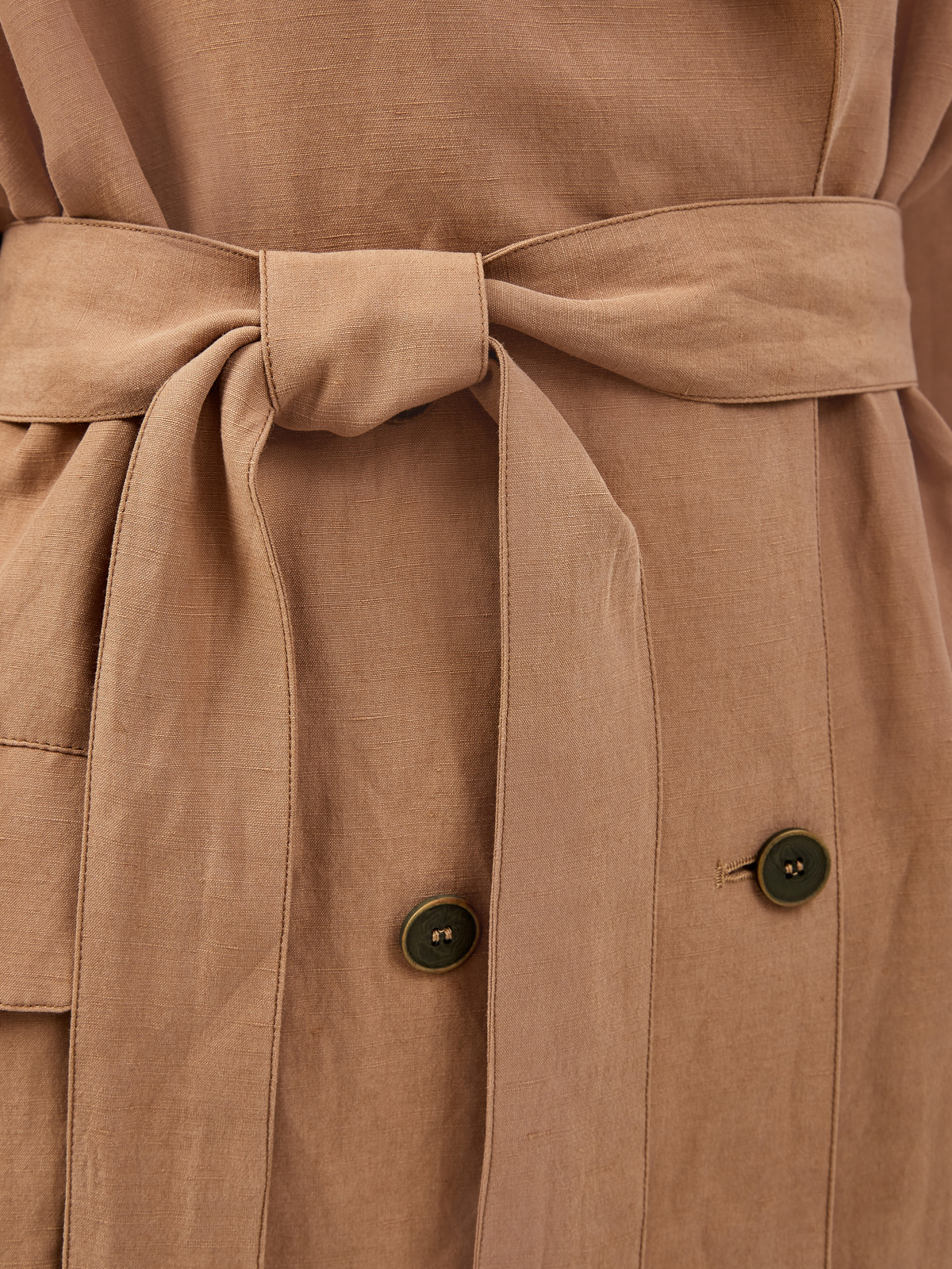Удлиненный жакет из шелка и льна с поясом в тон RE VERA, цвет коричневый, размер XL - фото 3