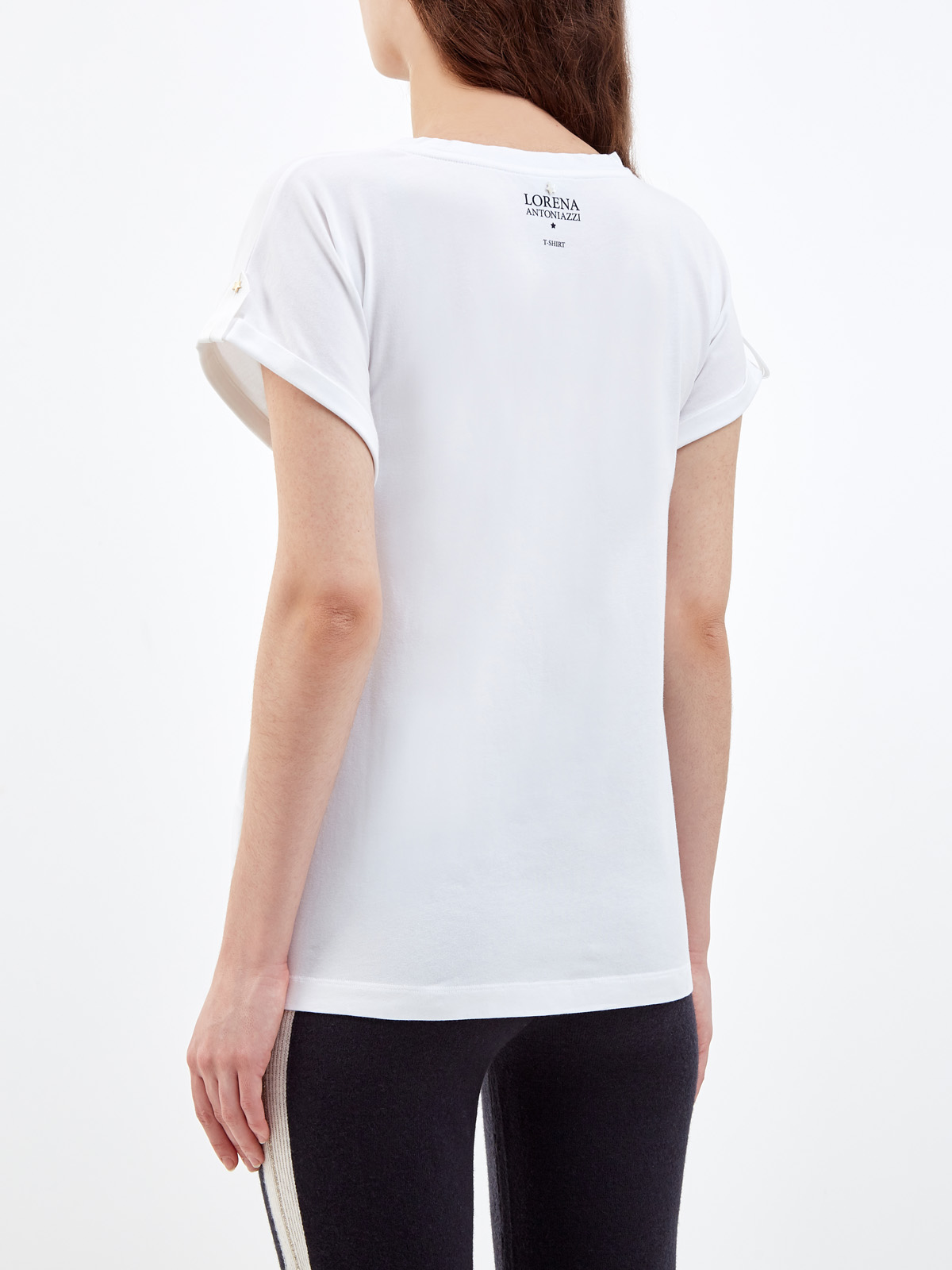 Хлопковая футболка с отворотами и мерцающей символикой LORENA ANTONIAZZI, цвет белый, размер 38;42;44 - фото 4