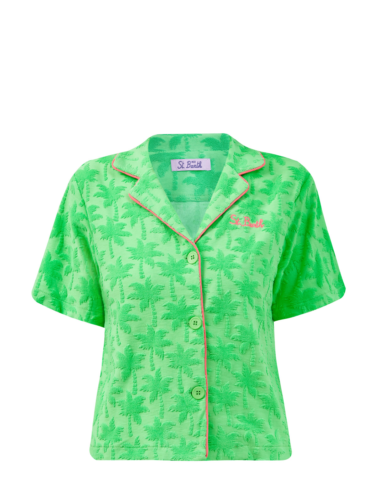 Рубашка с фактурным узором и контрастной окантовкой MC2 SAINT BARTH, цвет зеленый, размер 38;40;44