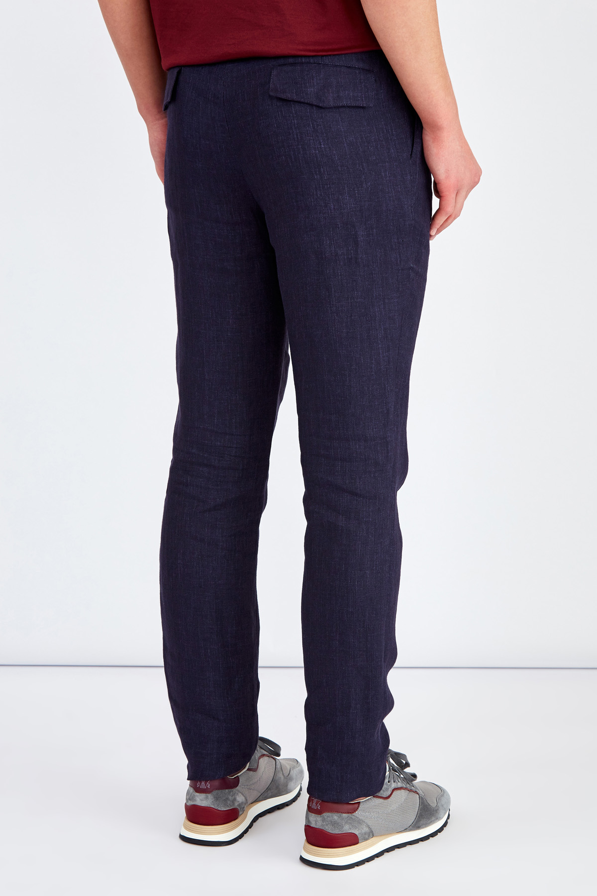 Льняные брюки из ткани делаве с текстурой денима BRUNELLO CUCINELLI, цвет синий, размер 48;50;56 - фото 4