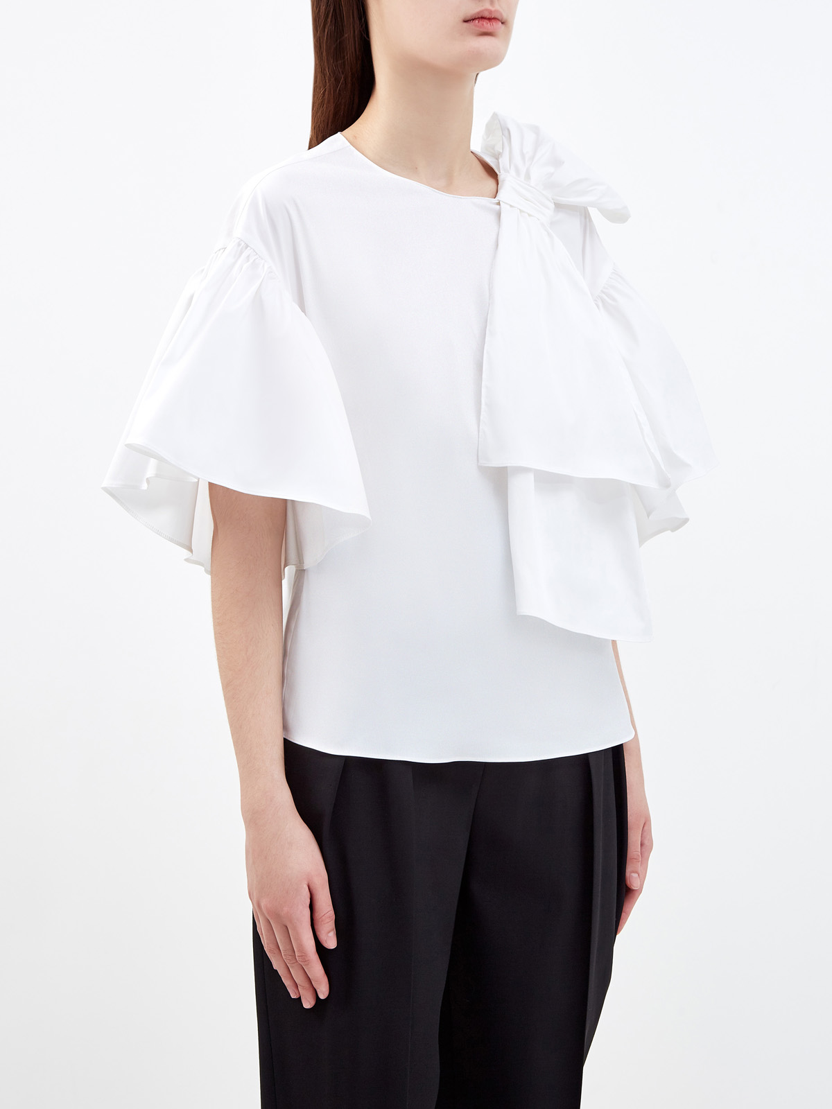 Блуза из хлопкового поплина с широким бантом REDVALENTINO, цвет белый, размер S;L - фото 3