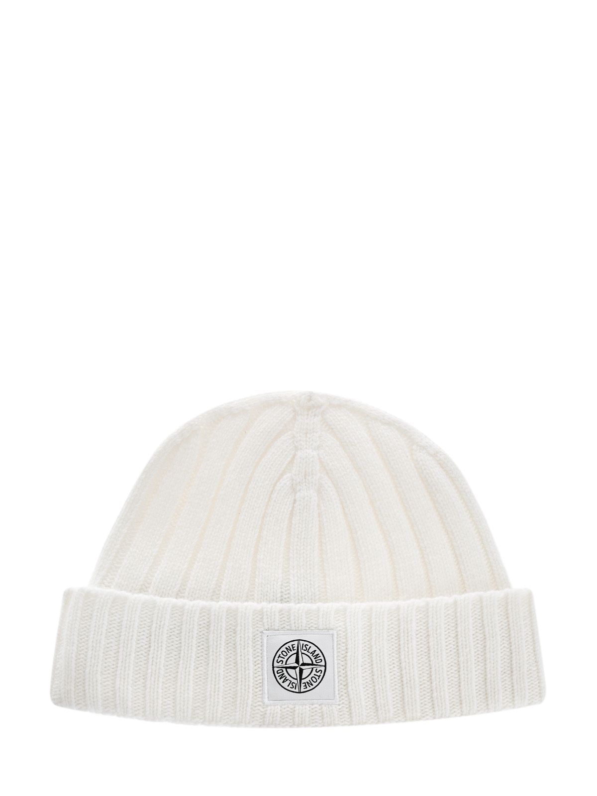 Шерстяная шапка с отворотом и фирменной нашивкой STONE ISLAND, цвет белый, размер 52;54;56;58;60 - фото 1