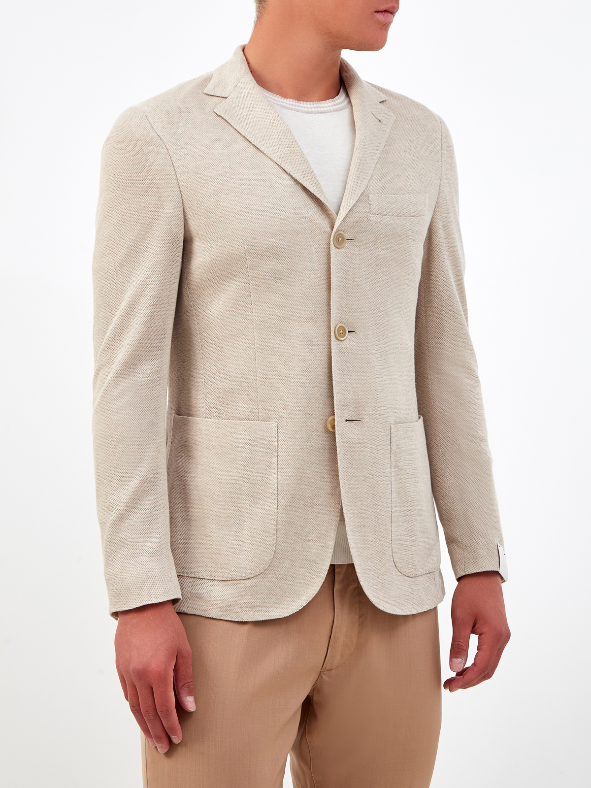 Блейзер из льняной пряжи с накладными карманами ELEVENTY, цвет бежевый, размер 46;50;54;56 - фото 3