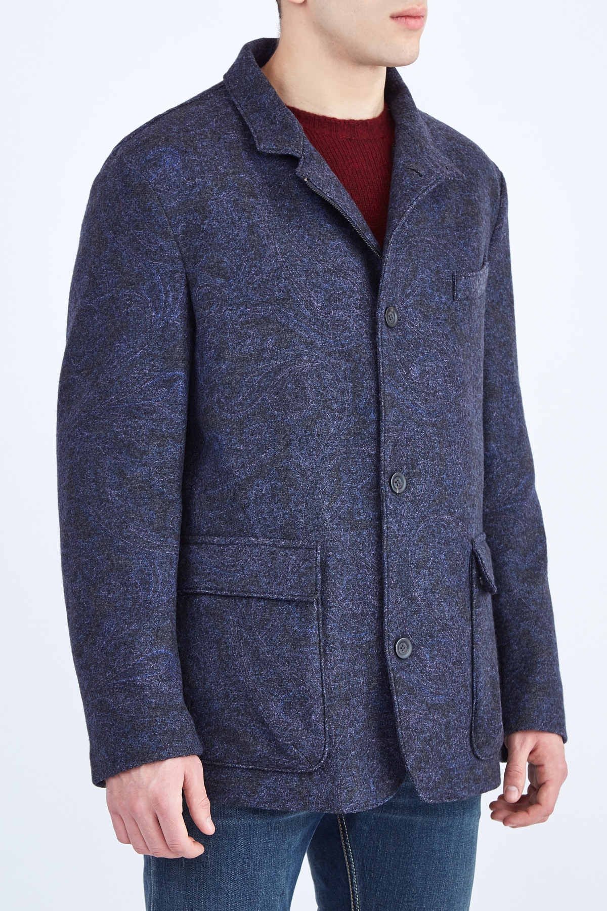 Укороченное шерстяное пальто с воротником-стойкой ETRO, цвет синий, размер 48;50;52;54 - фото 3