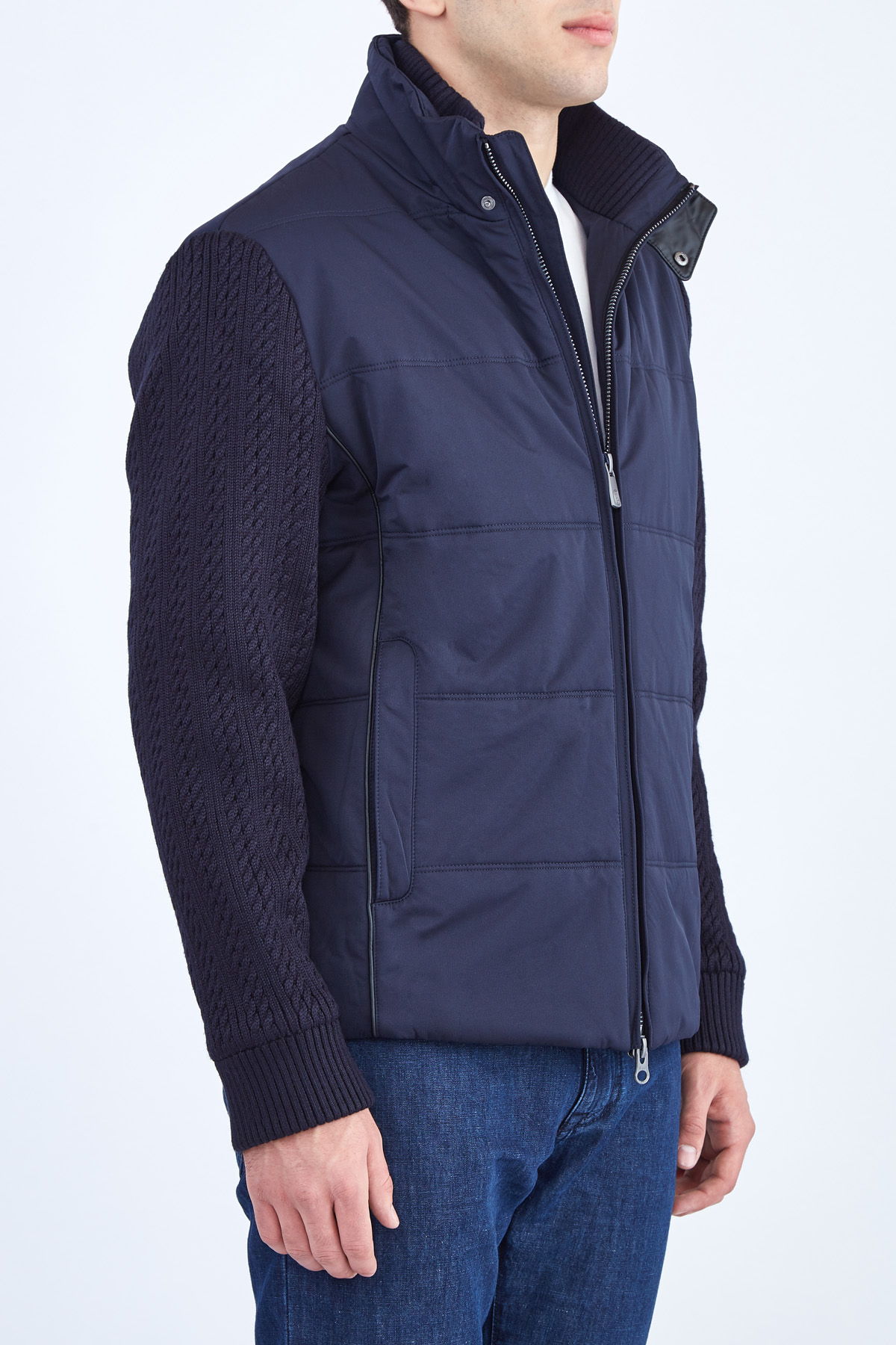 Стеганая куртка с вязаными рукавами и отделкой из кожи CUDGI, цвет синий, размер 48 - фото 3