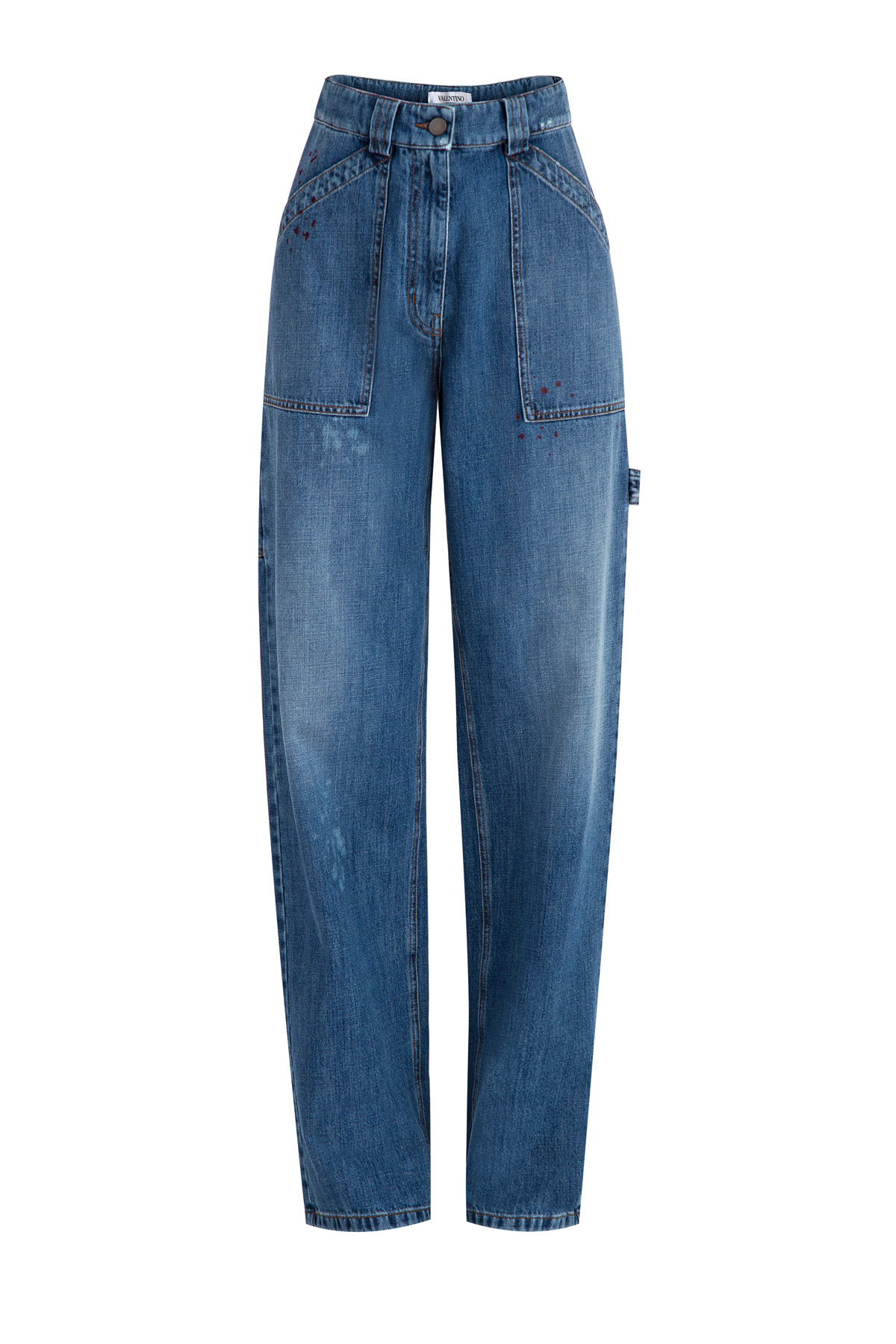 

Джинсы свободного кроя на высокой посадке с накладными карманами, Синий, Джинсы свободного кроя на высокой посадке с накладными карманами