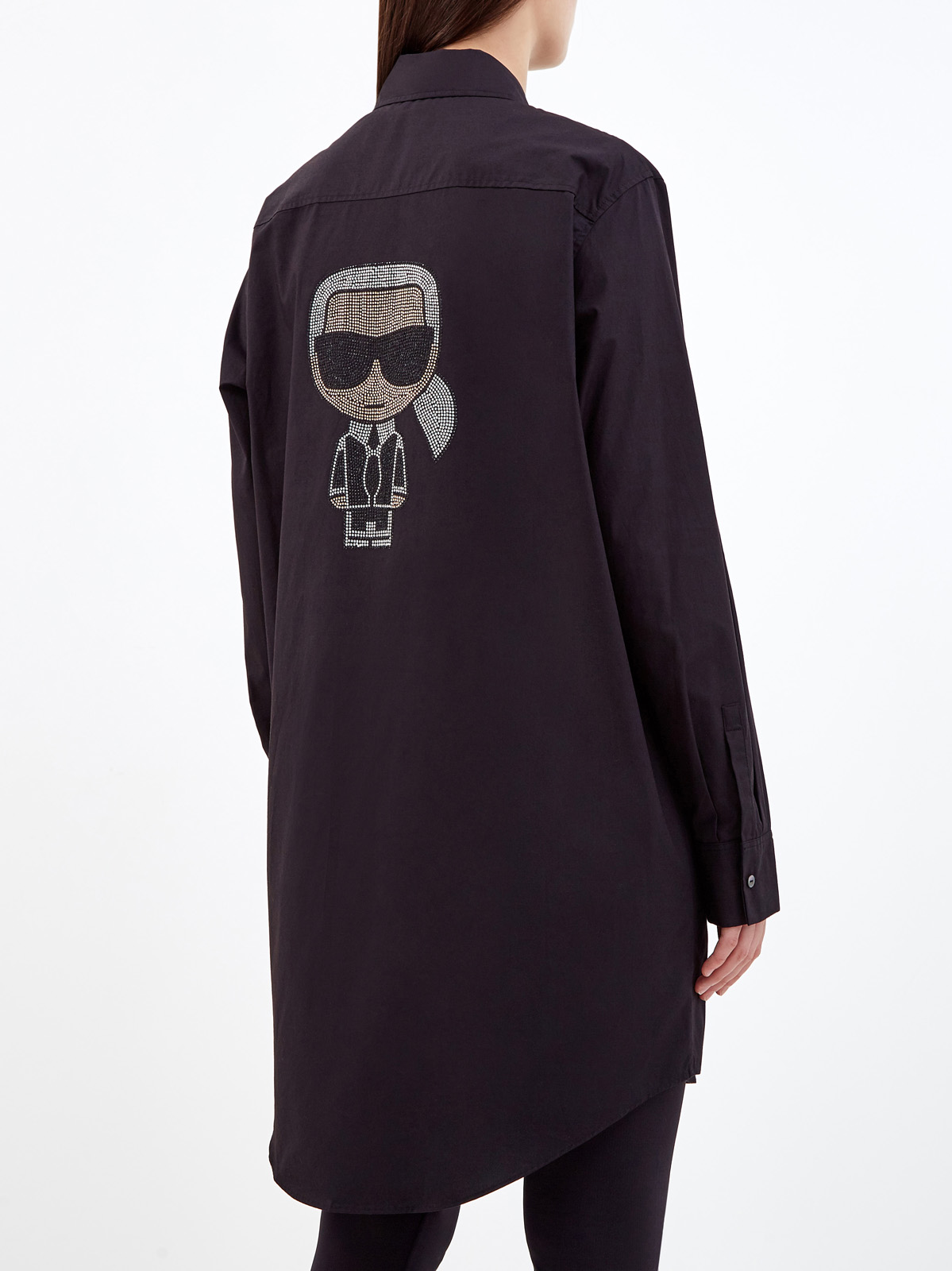 Удлиненная рубашка K/Ikonik с макро-аппликацией из стразов KARL LAGERFELD, цвет черный, размер XS;S;M Удлиненная рубашка K/Ikonik с макро-аппликацией из стразов - фото 4
