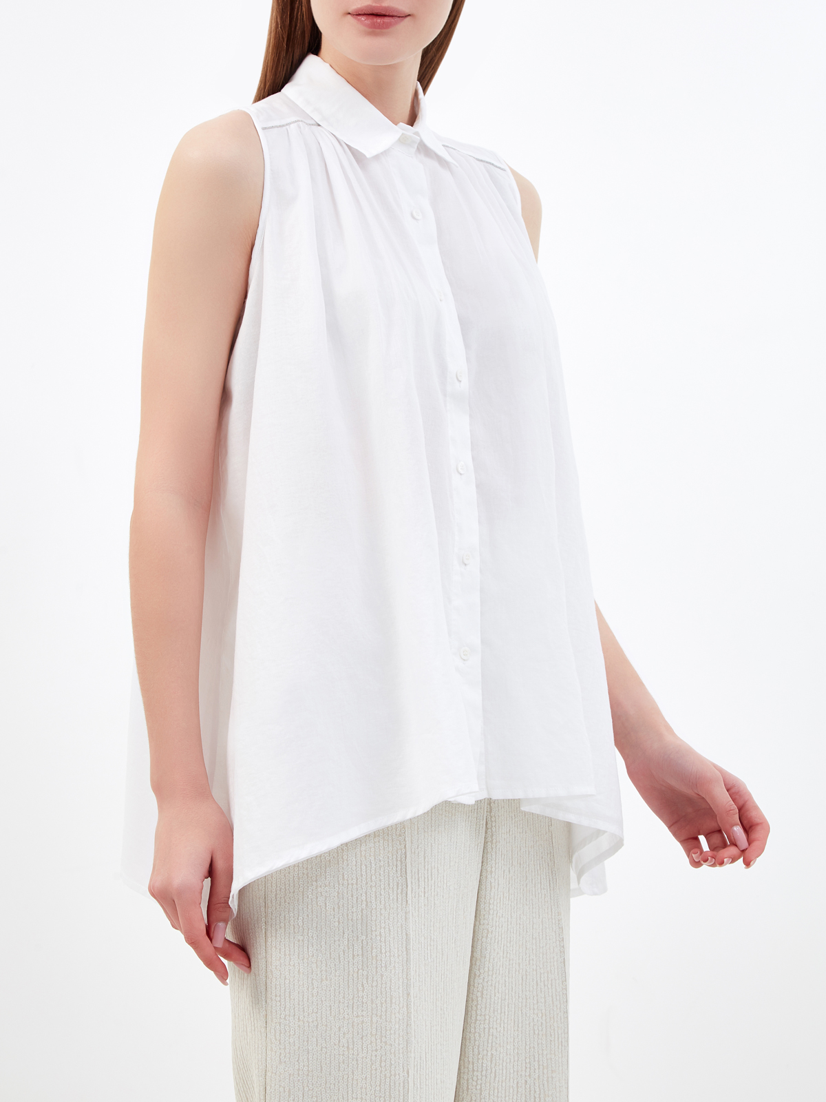 Удлиненная блуза асимметричного кроя из хлопка PESERICO, цвет белый, размер 40;42;44;46;38 - фото 3