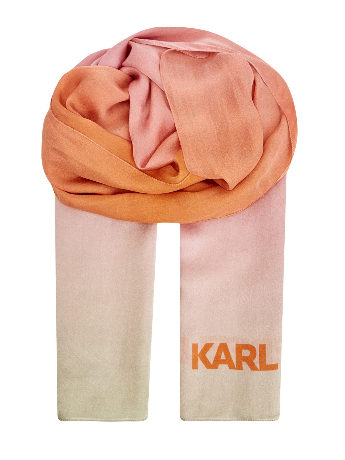 Легкий шарф из струящегося шелка с градиентом и принтом KARL LAGERFELD, цвет мульти, размер S;M