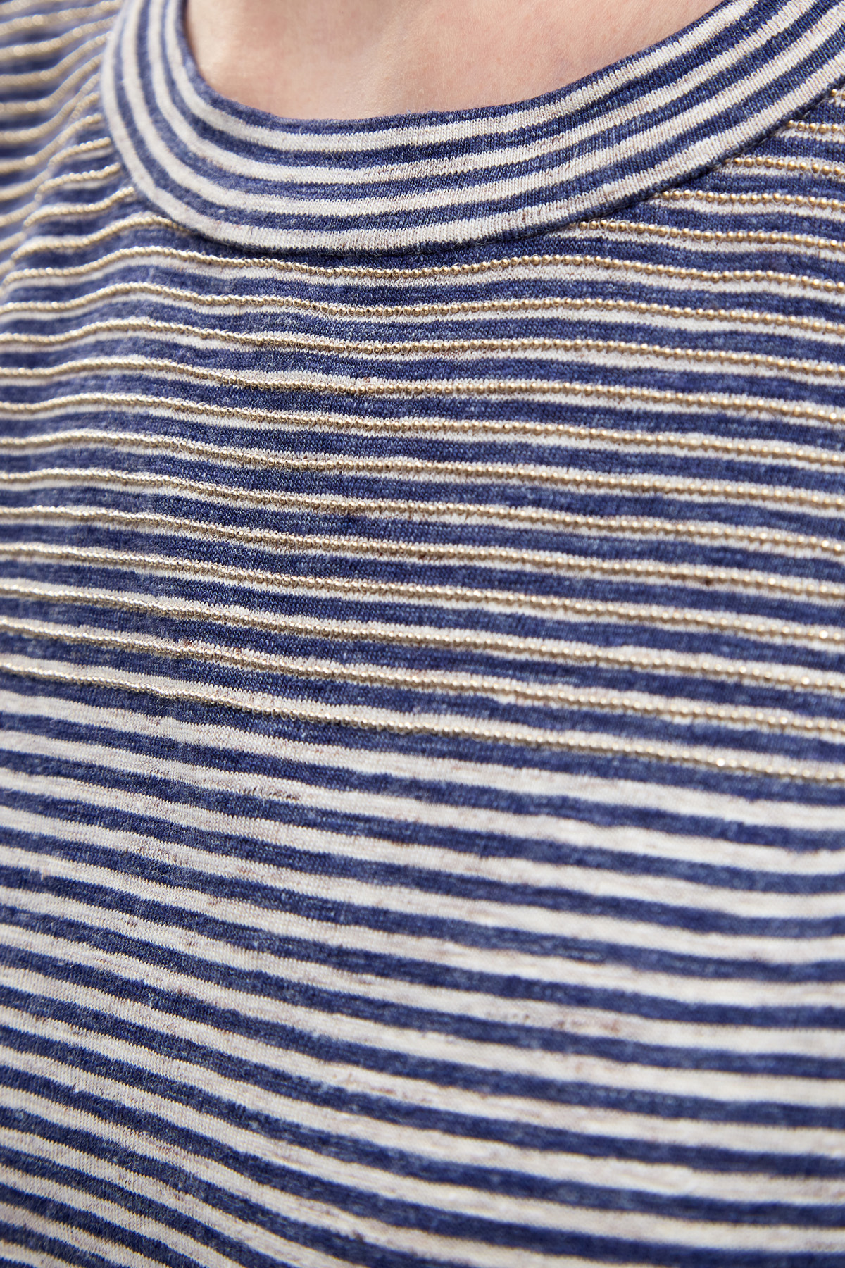 Футболка из льняного джерси с ювелирной вышивкой на лифе BRUNELLO CUCINELLI, цвет синий, размер 42 - фото 5