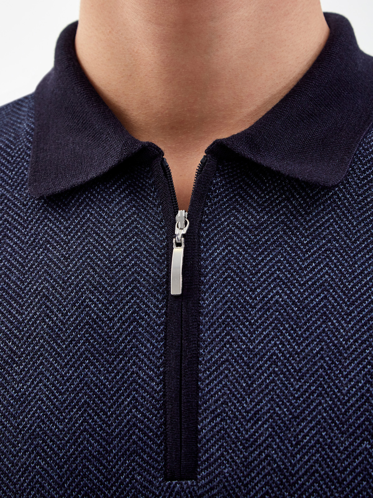 Джемпер-поло из шерсти и шелка с застежкой на молнию GRAN SASSO, цвет синий, размер 54;56;60;58;52 - фото 3