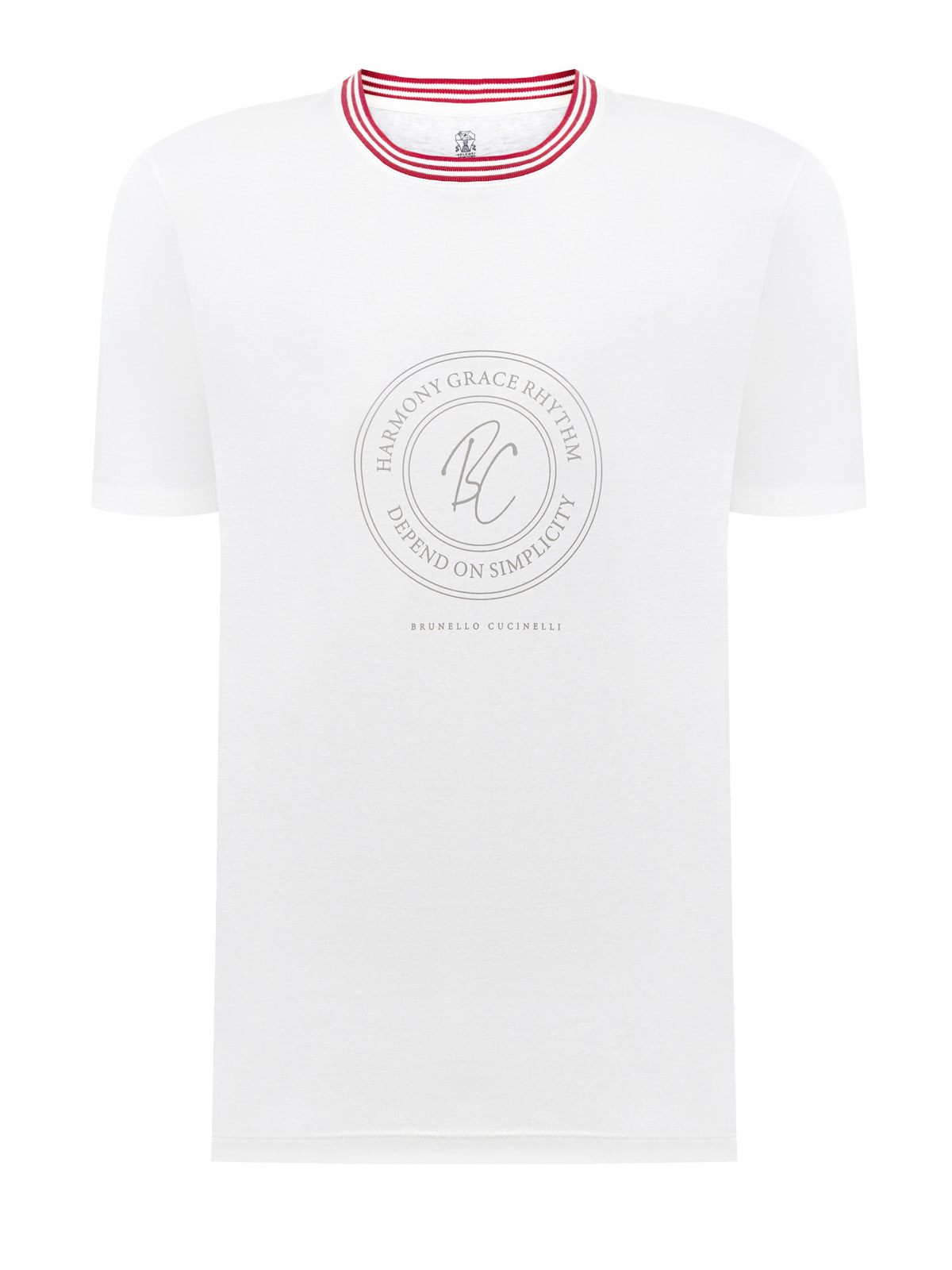 Хлопковая футболка с принтом и контрастной отделкой в полоску BRUNELLO CUCINELLI, цвет белый, размер 52;56;58;48 - фото 1