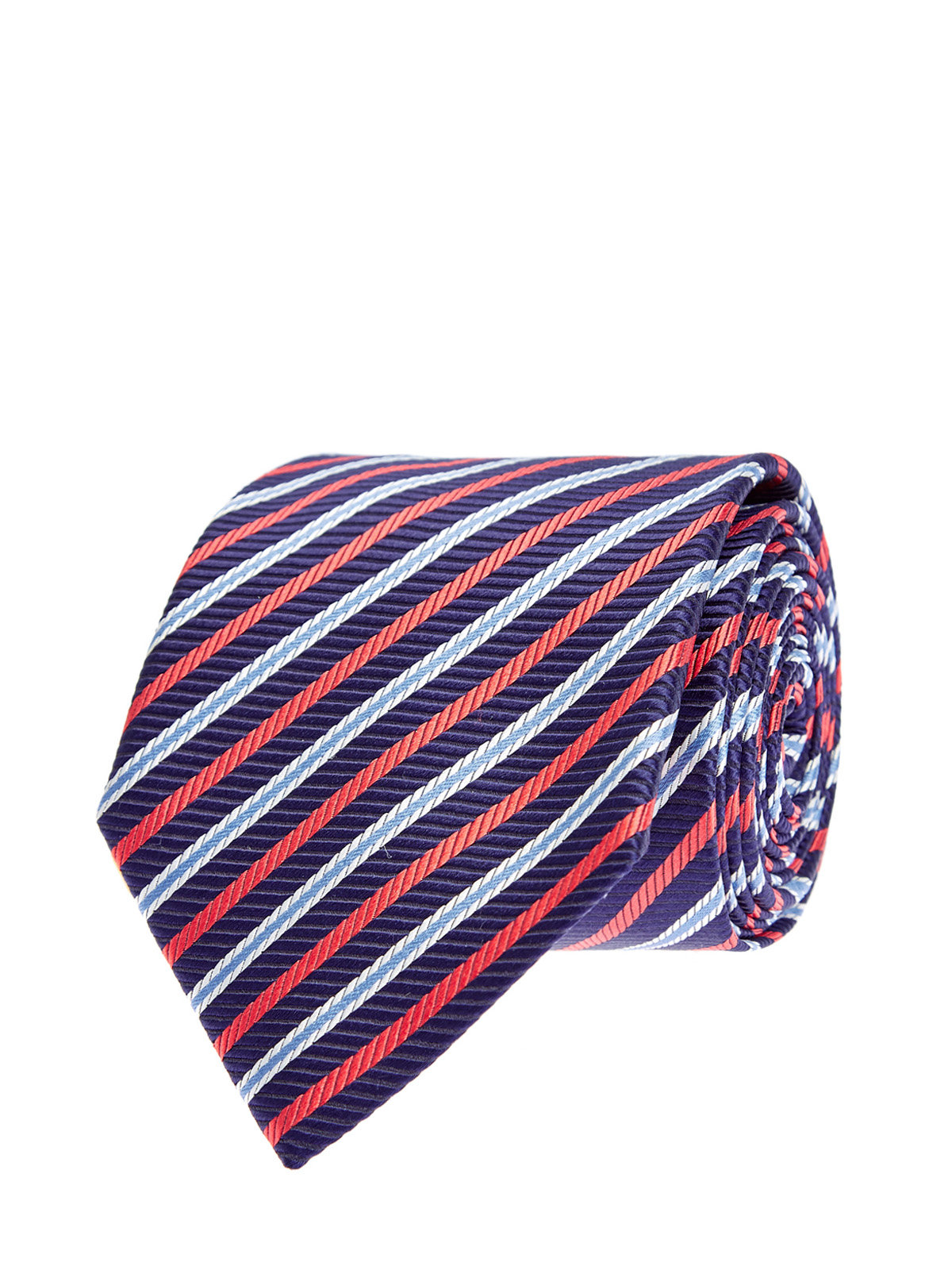 Шелковый галстук ручной работы с принтом в полоску CANALI, цвет синий, размер 42;44;46;48;40 - фото 1