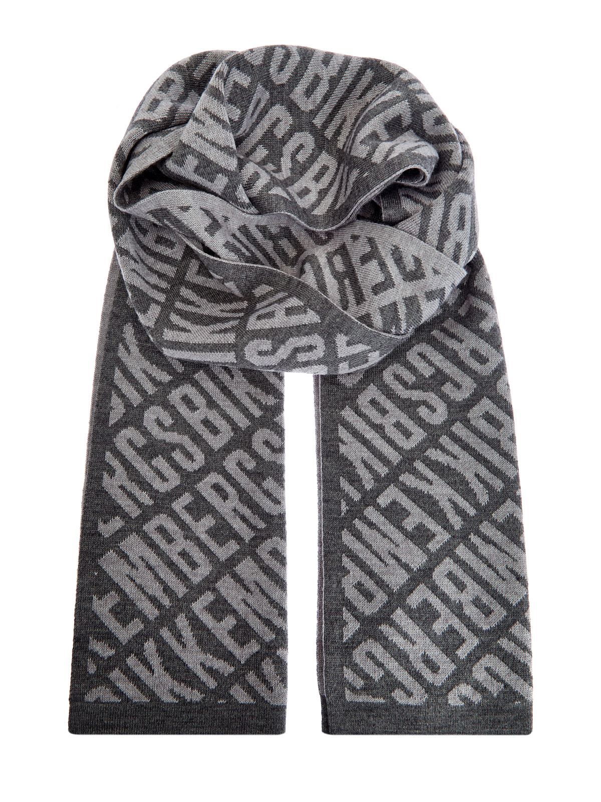 Двухсторонний шарф из теплой пряжи с all-over принтом BIKKEMBERGS, цвет серый, размер 5;6;7;8;9 - фото 1