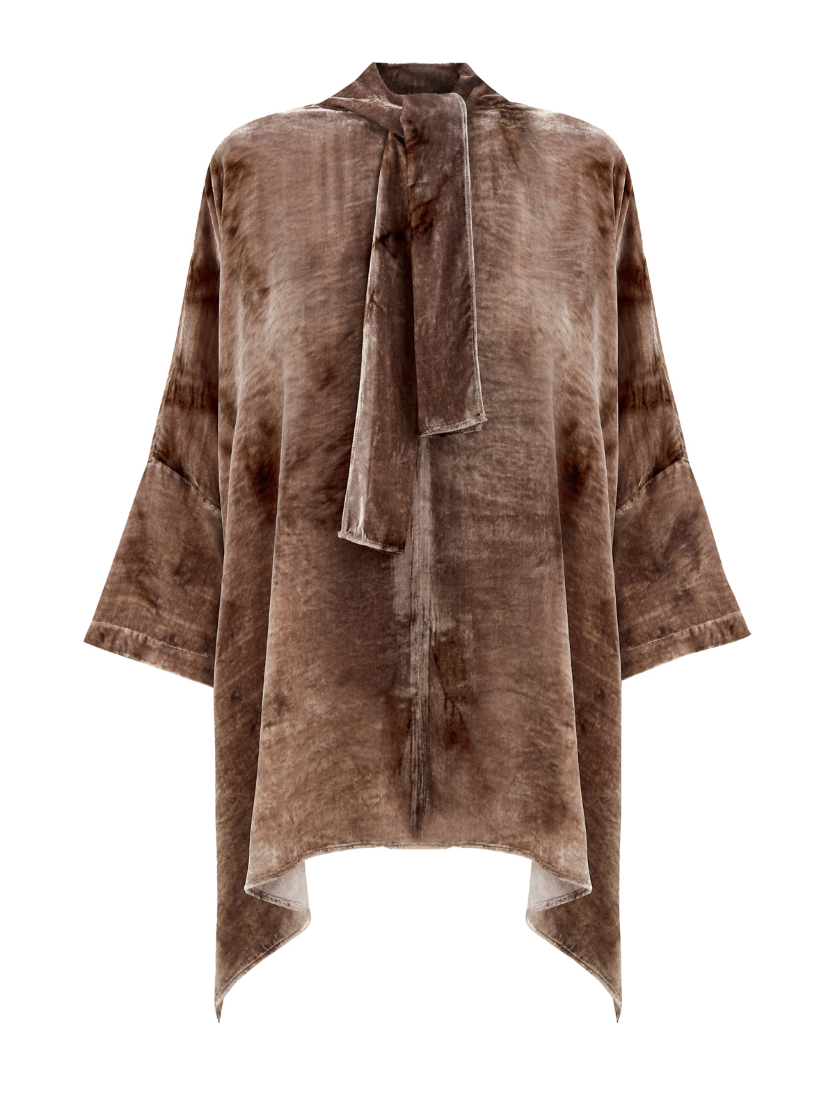 Свободная блуза из бархатистой вискозы и шелка с лентой-шарфом GENTRYPORTOFINO, цвет коричневый, размер 46 - фото 2