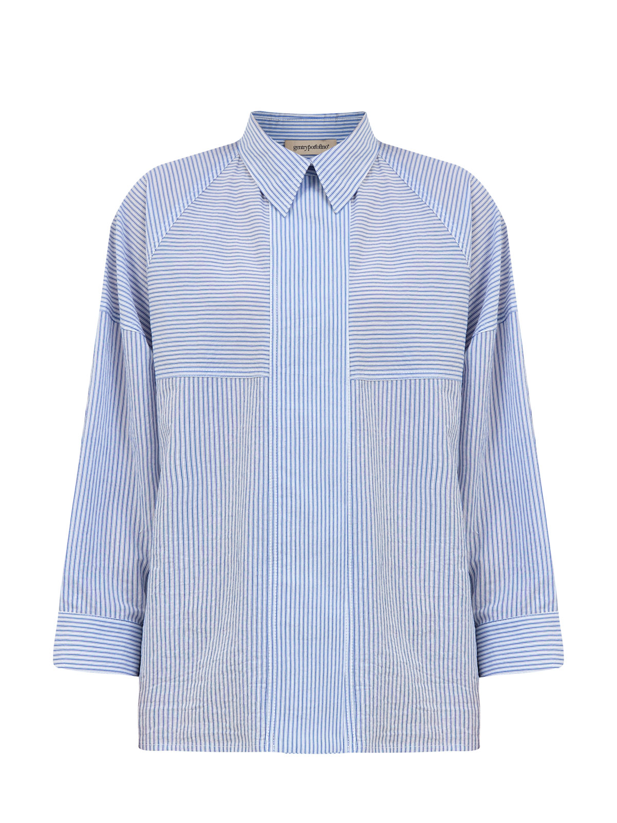 

Свободная рубашка из хлопка stretch с принтом в полоску, Голубой, Свободная рубашка из хлопка stretch с принтом в полоску