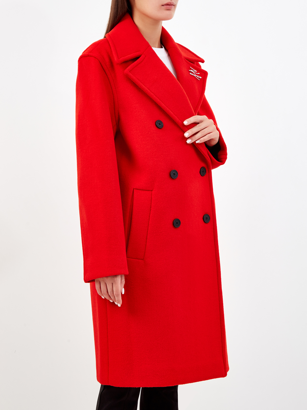 Двубортное пальто из шерсти с литой брошью K/Autograph KARL LAGERFELD, цвет красный, размер S;M;L Двубортное пальто из шерсти с литой брошью K/Autograph - фото 3