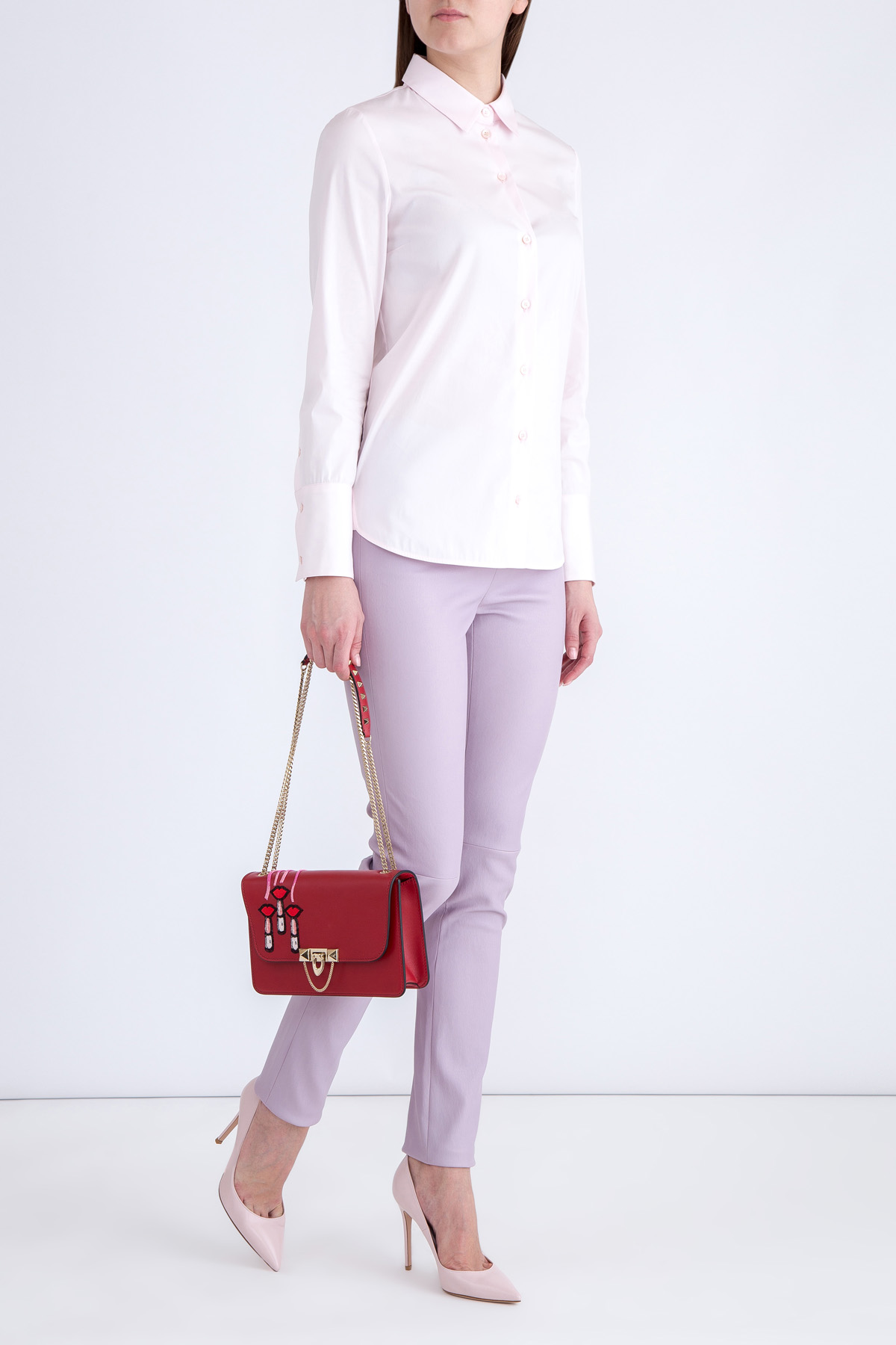 Классическая рубашка приталенного кроя с отложным итальянским воротом MAISON ULLENS, цвет розовый, размер 36 - фото 2