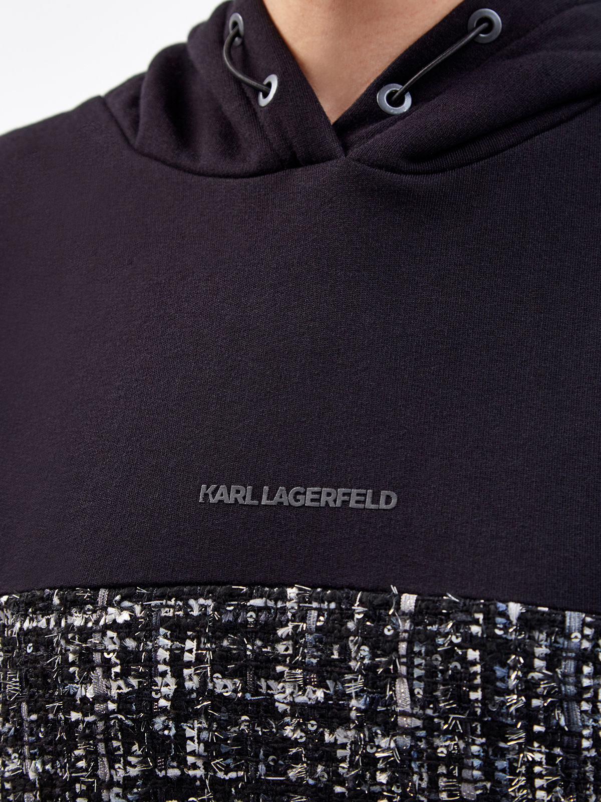 Худи из хлопкового футера с мерцающей отделкой KARL LAGERFELD, цвет черный, размер XS;S;M - фото 5