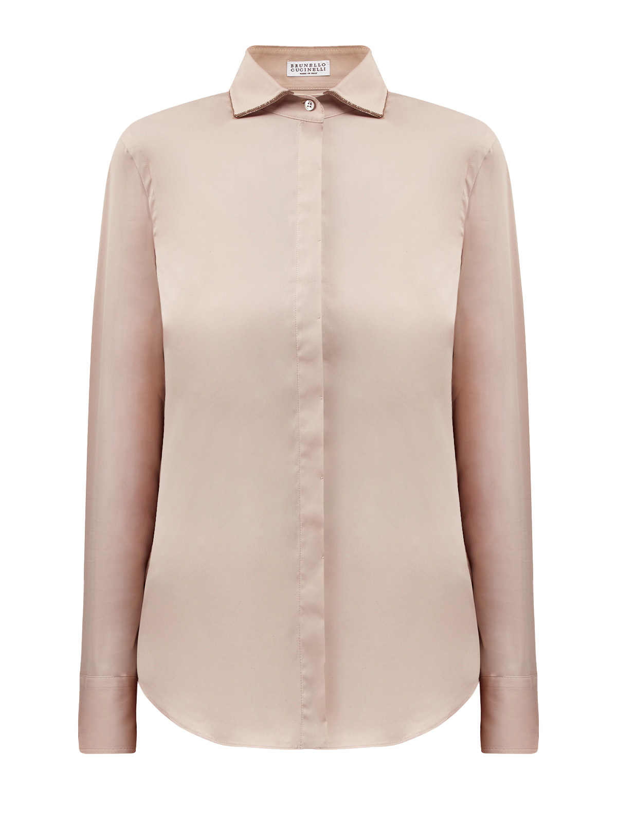 Рубашка из гладкого эластичного поплина с ювелирной окантовкой BRUNELLO CUCINELLI, цвет бежевый, размер 40;44