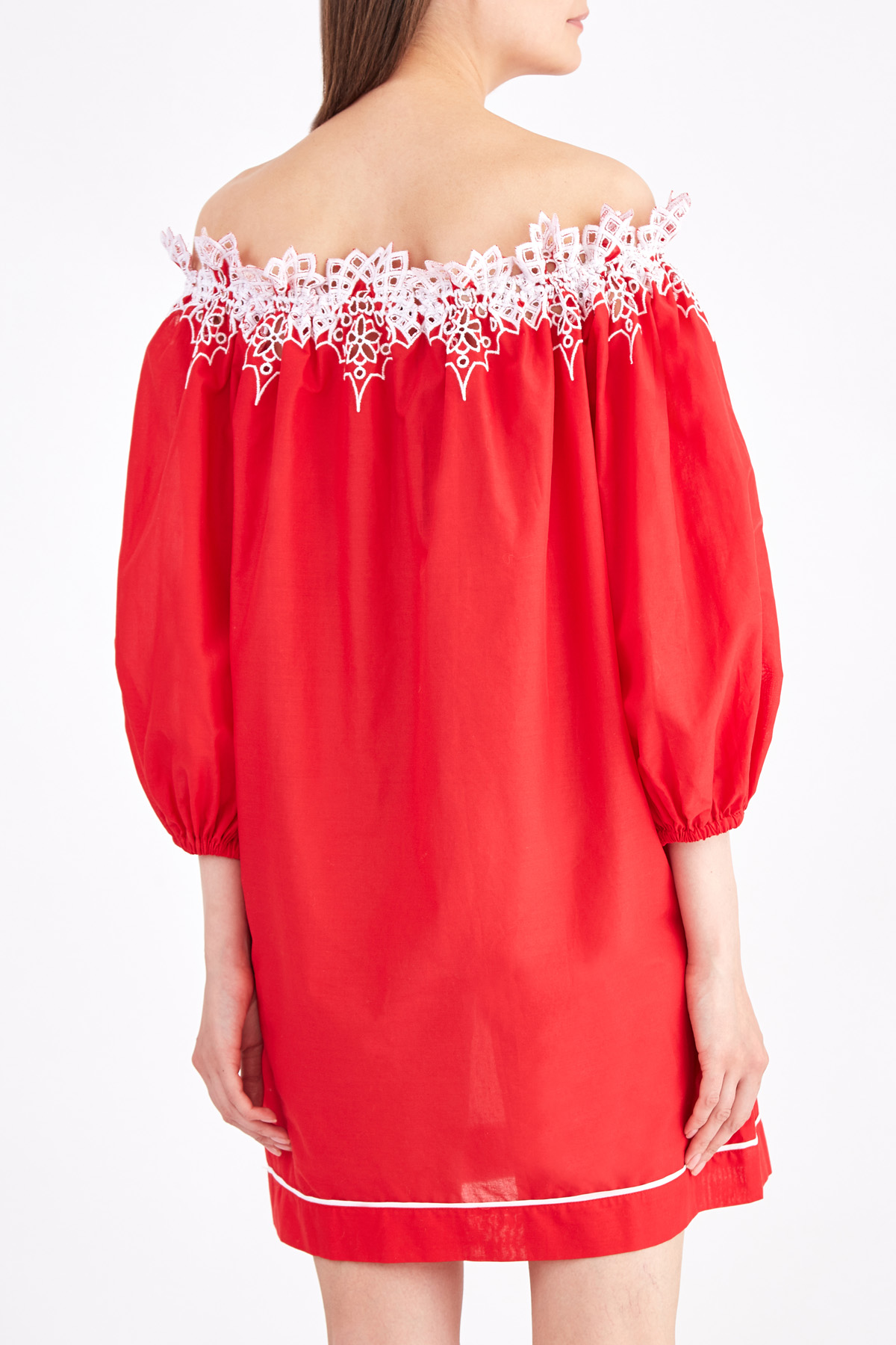 Платье-трапеция с кружевной вышивкой и пышными рукавами ERMANNO SCERVINO, цвет красный, размер 42 - фото 4