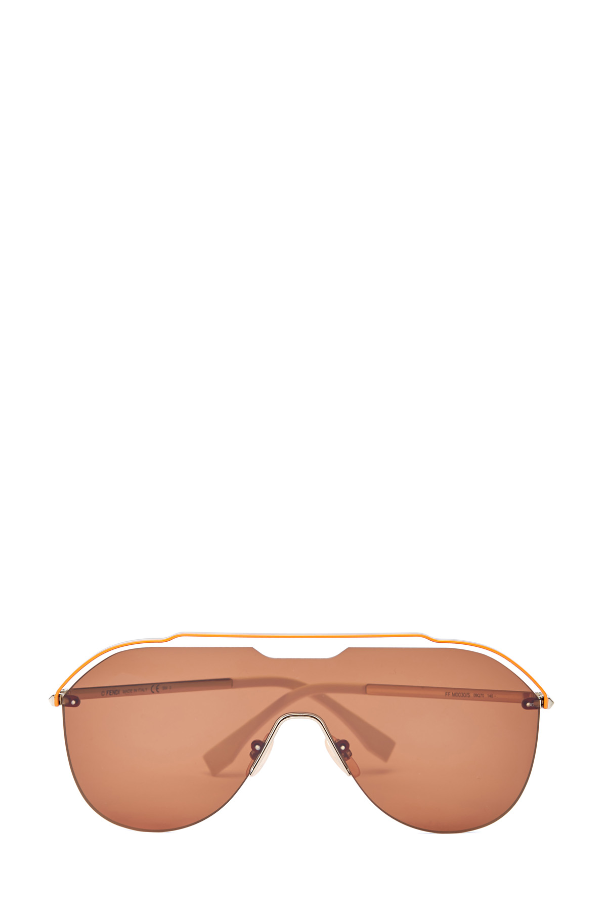Очки-маска в графичной металлической оправе авиатор FENDI (sunglasses), цвет коричневый, размер XS;S - фото 1