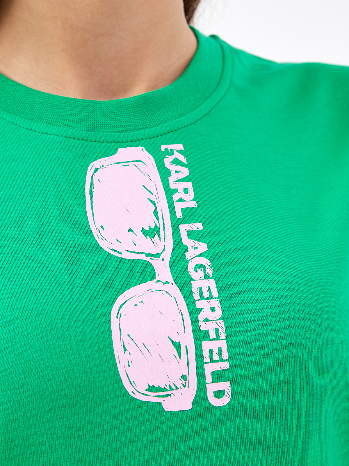 Хлопковая футболка-oversize с контрастным принтом KARL LAGERFELD, цвет зеленый, размер XS;S;M;L;XL - фото 5