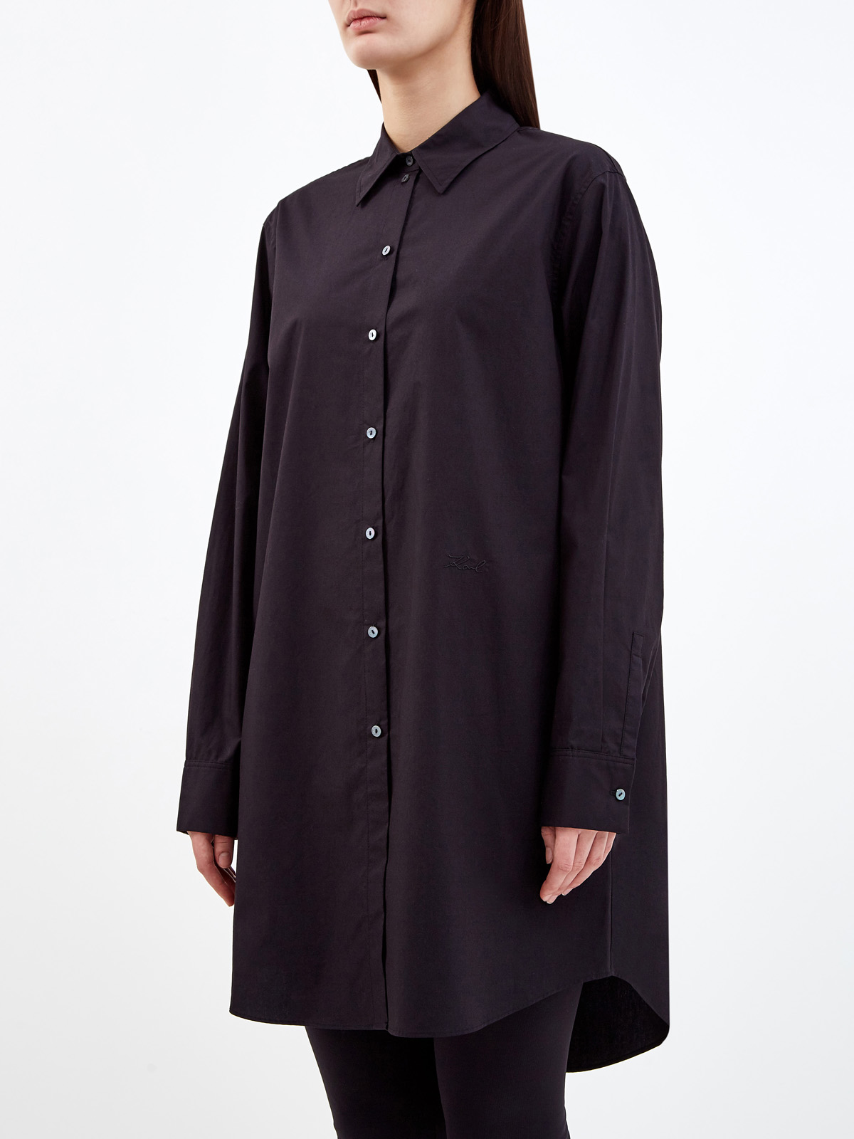 Удлиненная рубашка K/Ikonik с макро-аппликацией из стразов KARL LAGERFELD, цвет черный, размер XS;S;M Удлиненная рубашка K/Ikonik с макро-аппликацией из стразов - фото 3
